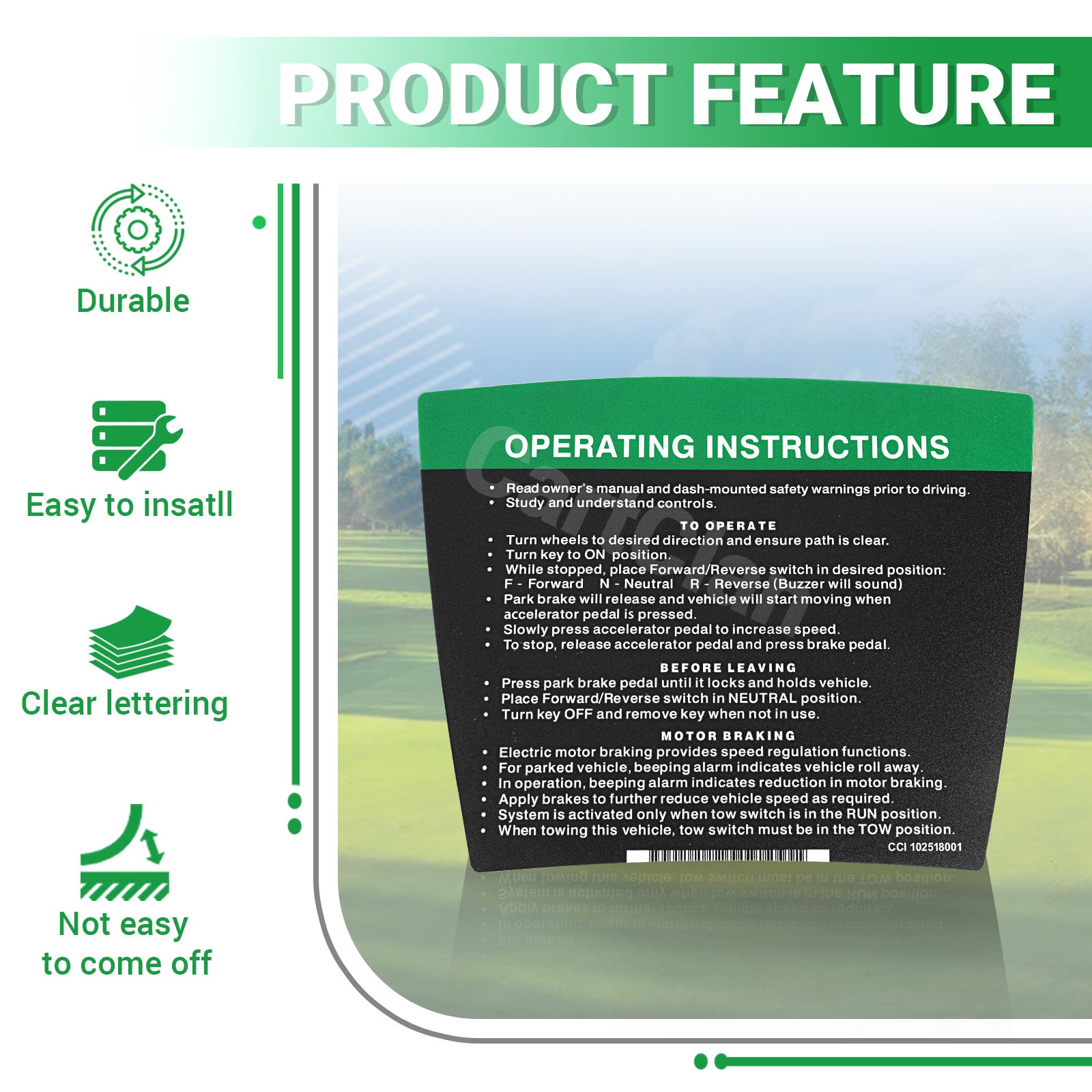 Golf Cart Steering Wheel Sticker/Dashboard Sticker Kit, for Club Car Precedent & DS Elec Models, OEM #102518001, 101621601 |Drive-up