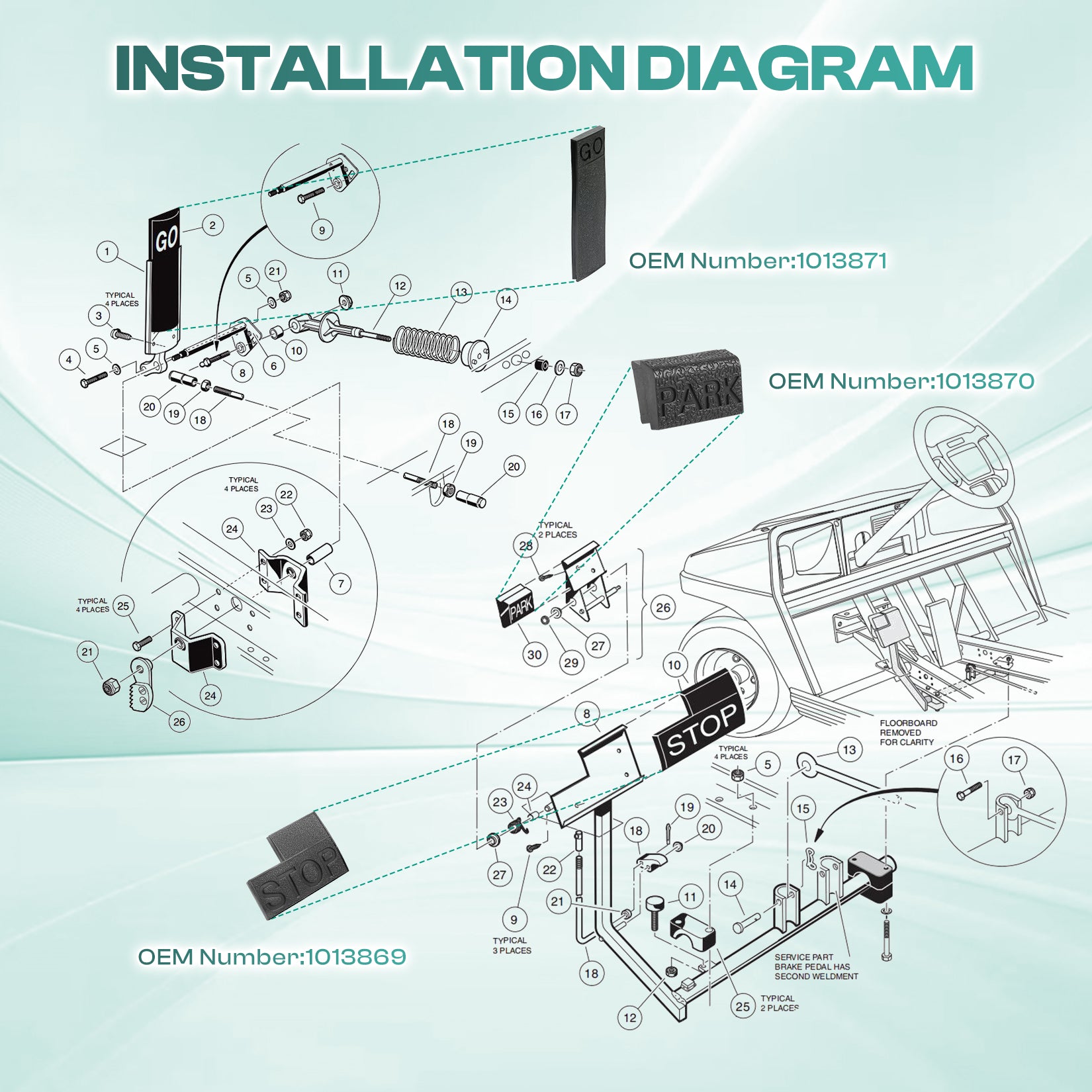 Golf Cart Pedal Set, Golf Cart Accelerator & Brake Pedal Pad Cover For Club Car DS 1981-2011, OEM #1013869 1013870 1013871 |Drive-up