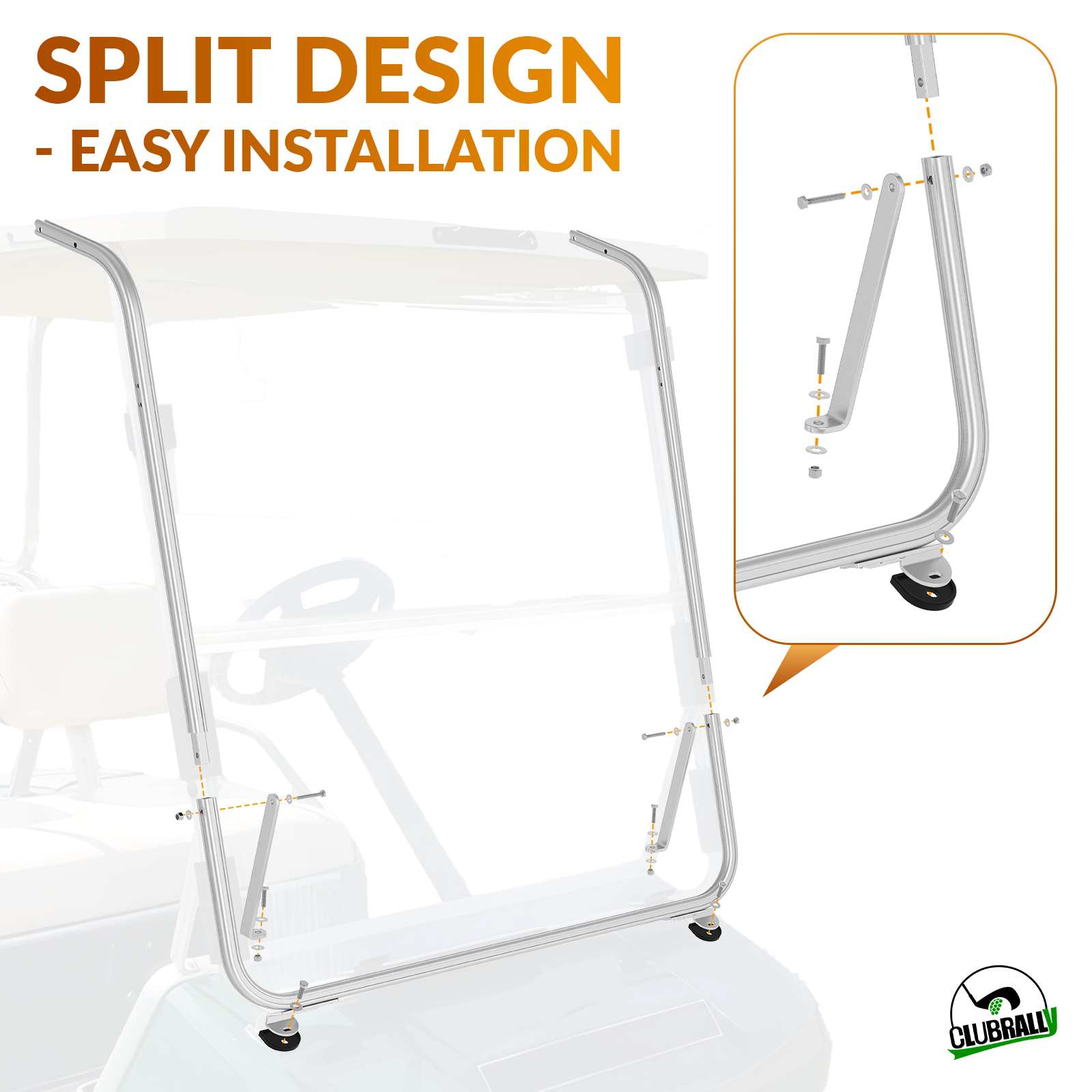 Golf Cart Top Strut Brackets for Club Car DS & Carryall 1982-2000 | Drive up