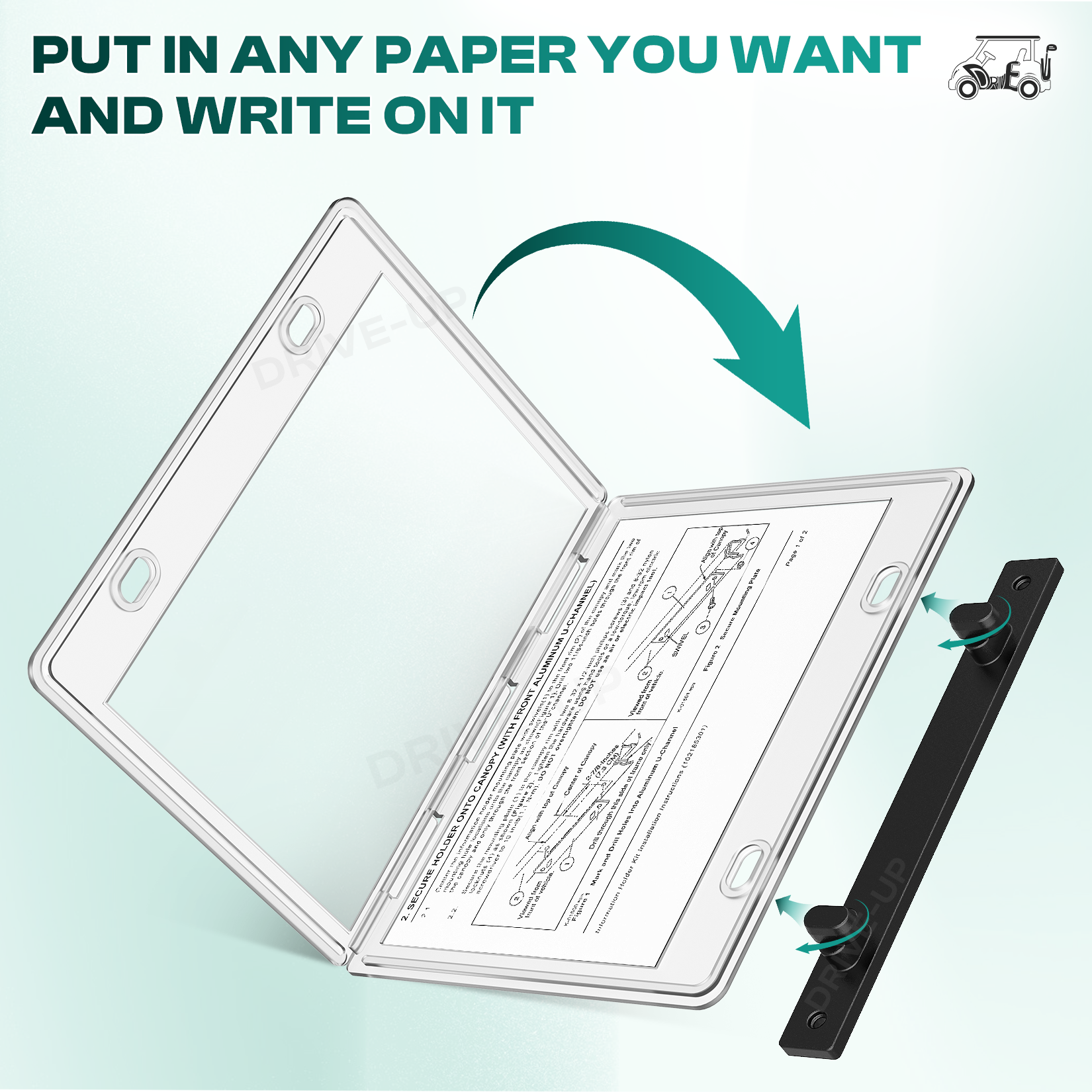 Golf Cart Transparent Hinged Message Holder for Club Car | Drive-up