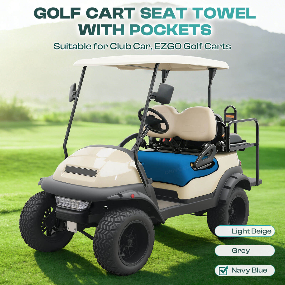 Navy Blue All-Season Golf Cart Seat Covers with Storage Pockets