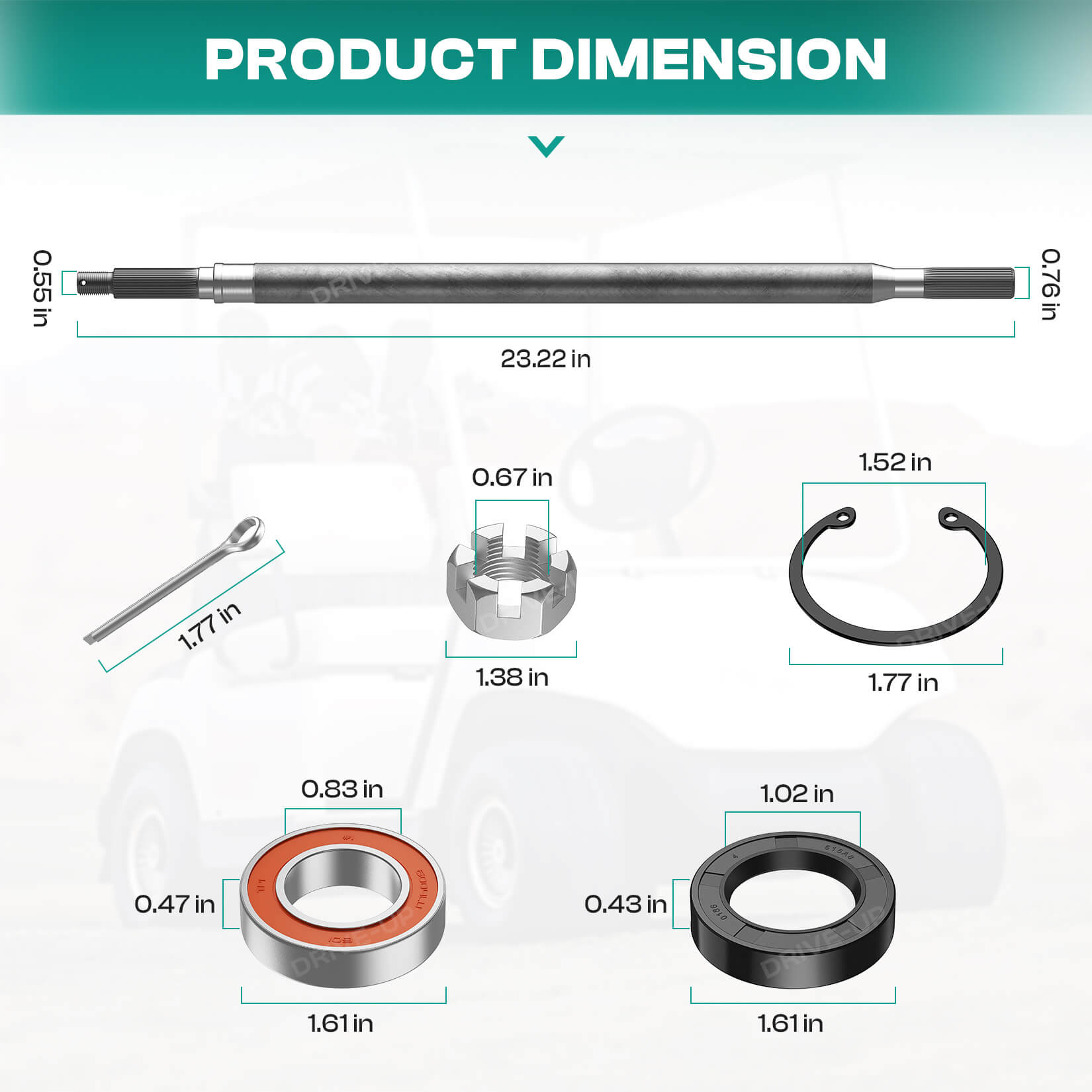 Yamaha Golf Cart Rear Axle Assembly Passenger Side with bearings and seals | Drive-up