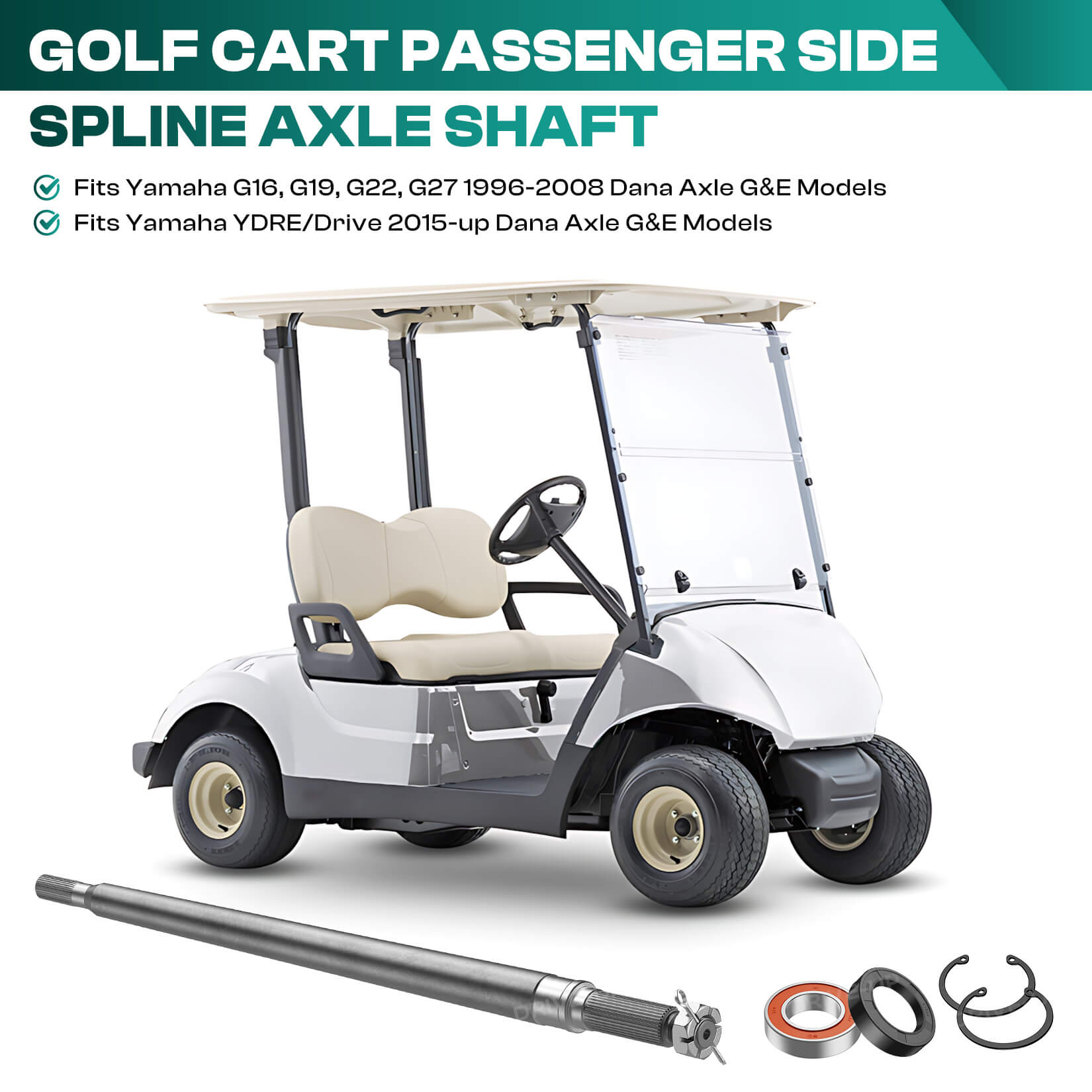 Yamaha Golf Cart Rear Axle Assembly Passenger Side with bearings and seals | Drive-up