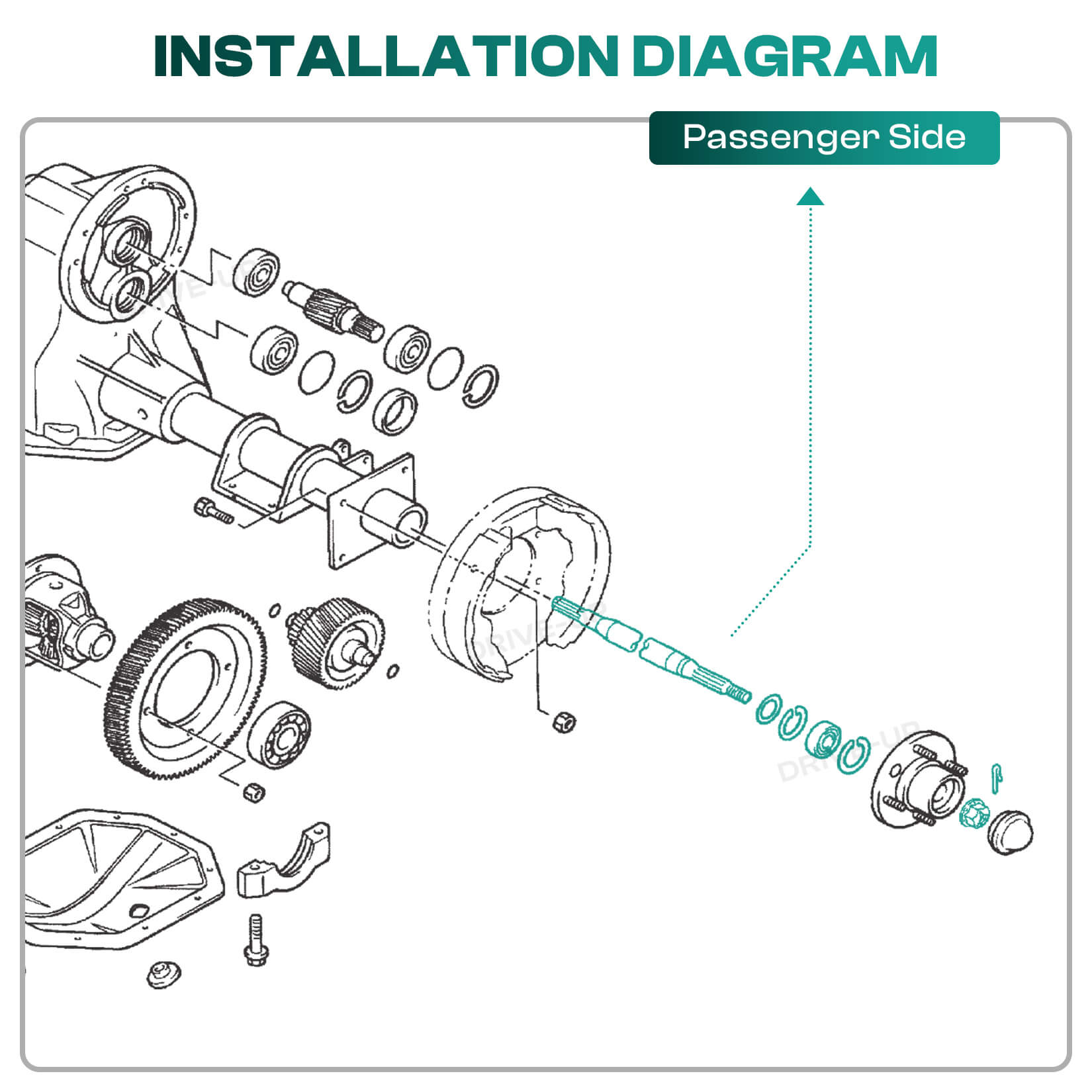 Yamaha Golf Cart Rear Axle Assembly Passenger Side with bearings and seals | Drive-up