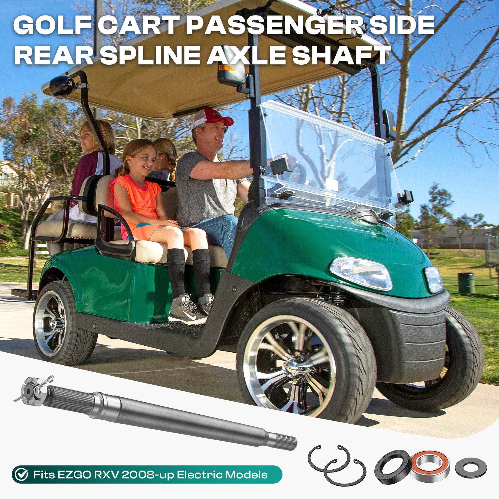 EZGO RXV Rear Spline Axle Shaft for Electric Golf Cart 2008-Up Passenger Side OEM 620341 614209 |Drive-up