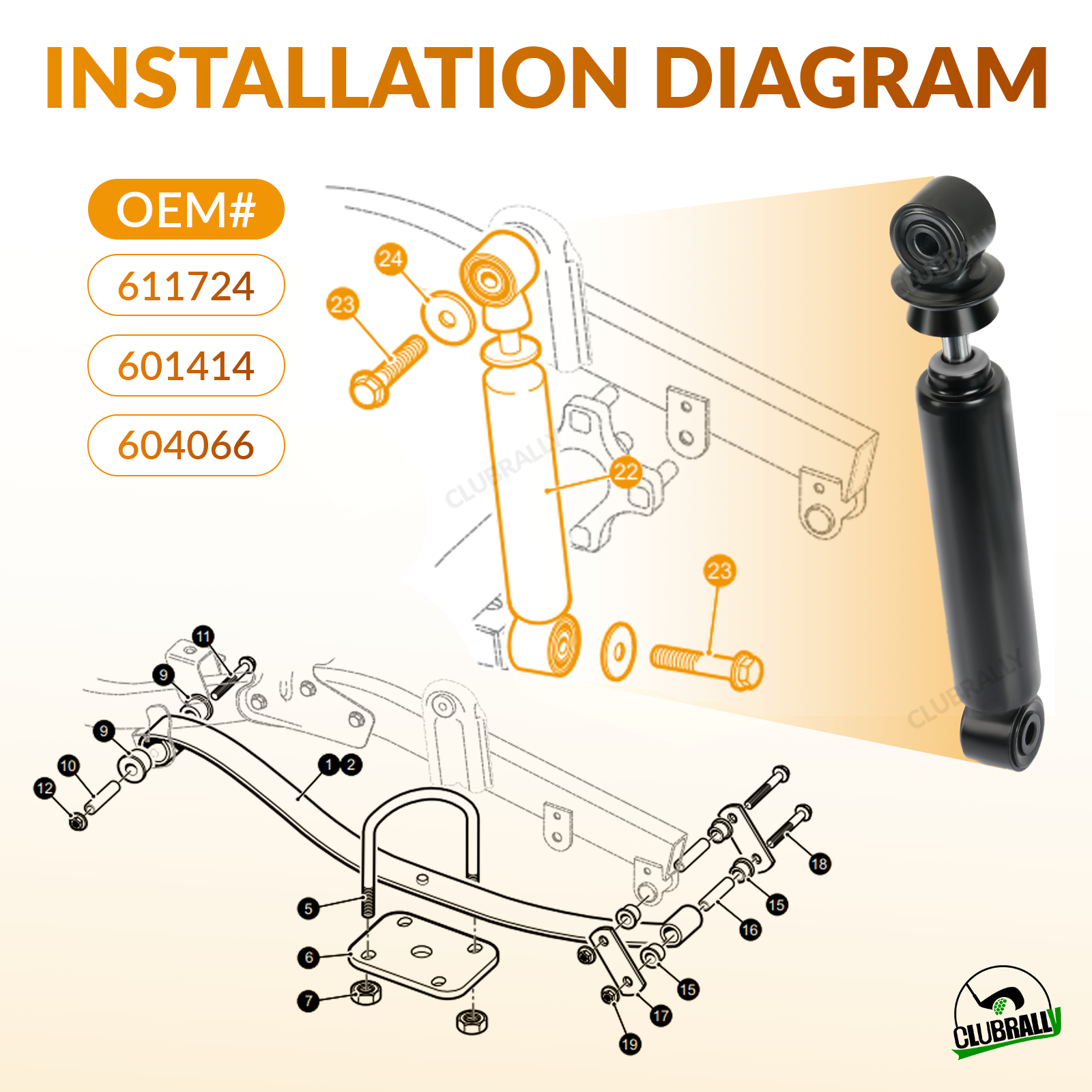 Rear Shock Absorbers for EZGO RXV Golf Cart Gas & Electric |Drive-up