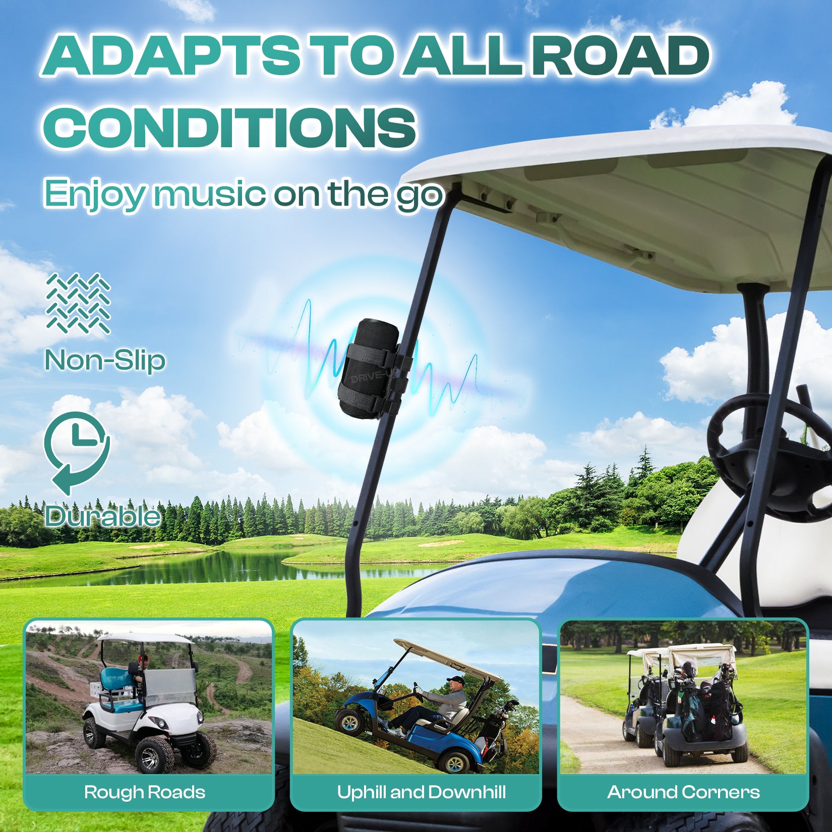 Universal Speaker Mount for Golf Carts & E-Bikes – Fits Yamaha/Club Car/EZGO with Adjustable Strap |Drive-up