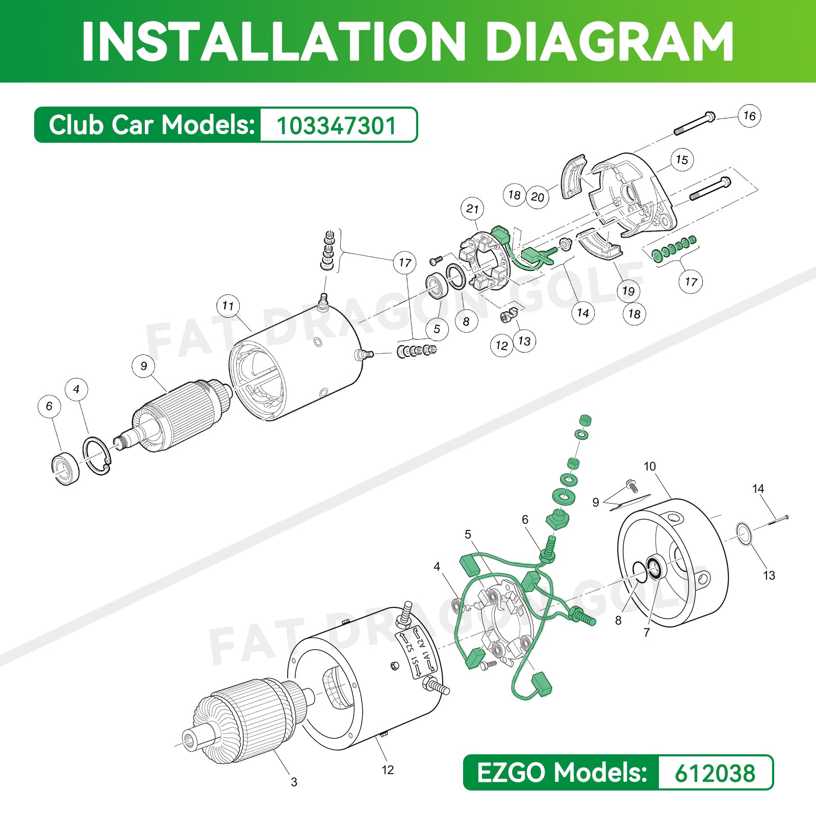 Starter Generator Motor Brush Set Kit for 2010-UP Club Car Precedent Gasoline&2018-up Tempo Golf Cart |Drive-up