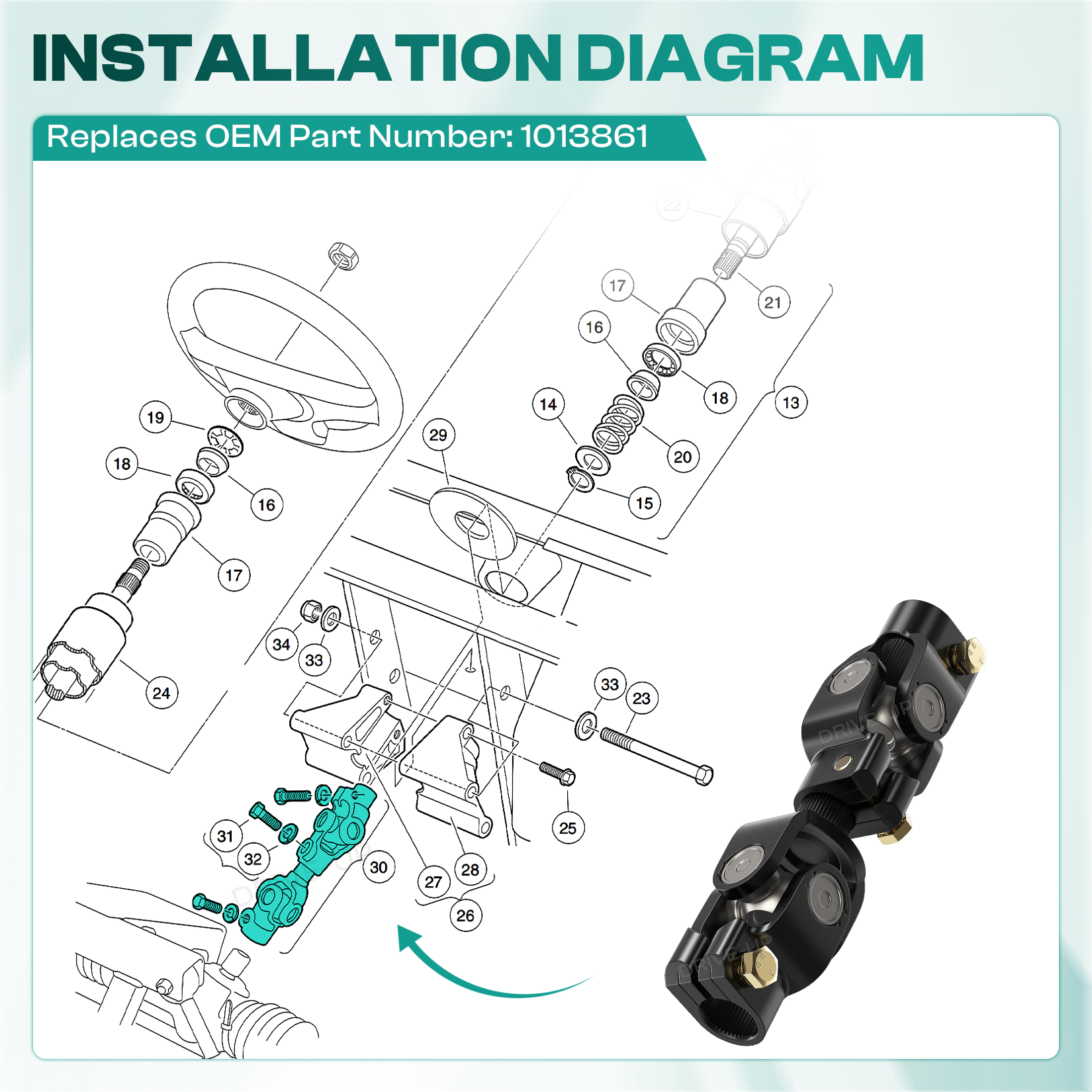 Club Car DS Steering Shaft U Joint - Fits 1984-Up Golf Carts OEM 1013861 | Drive-up