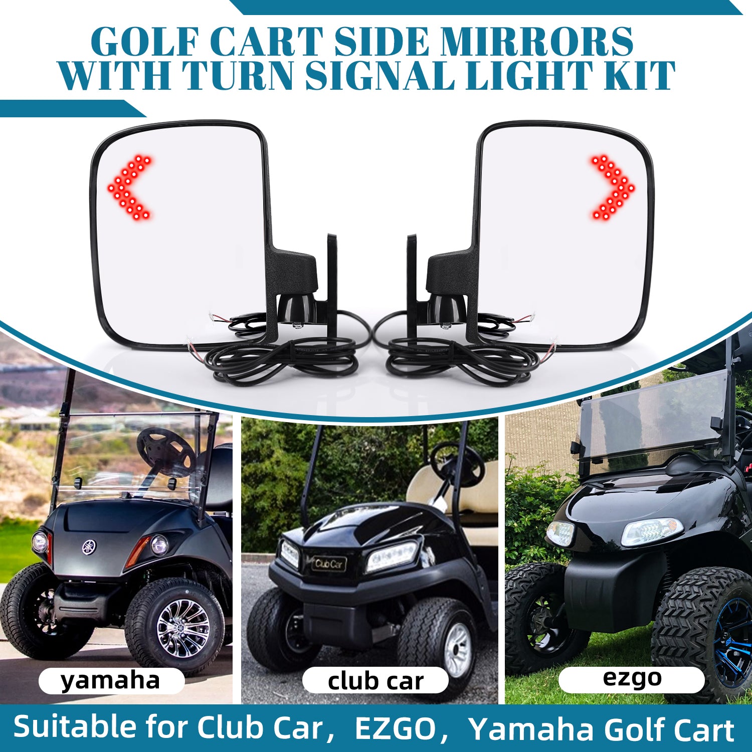 Universal Golf Cart Side Rear View Mirror with Turn Signal for Club Car EZGO Yamaha |Drive-up
