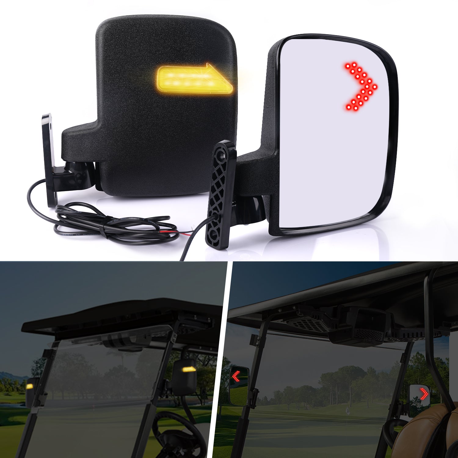 Universal Golf Cart Side Rear View Mirror with Turn Signal for Club Car EZGO Yamaha |Drive-up