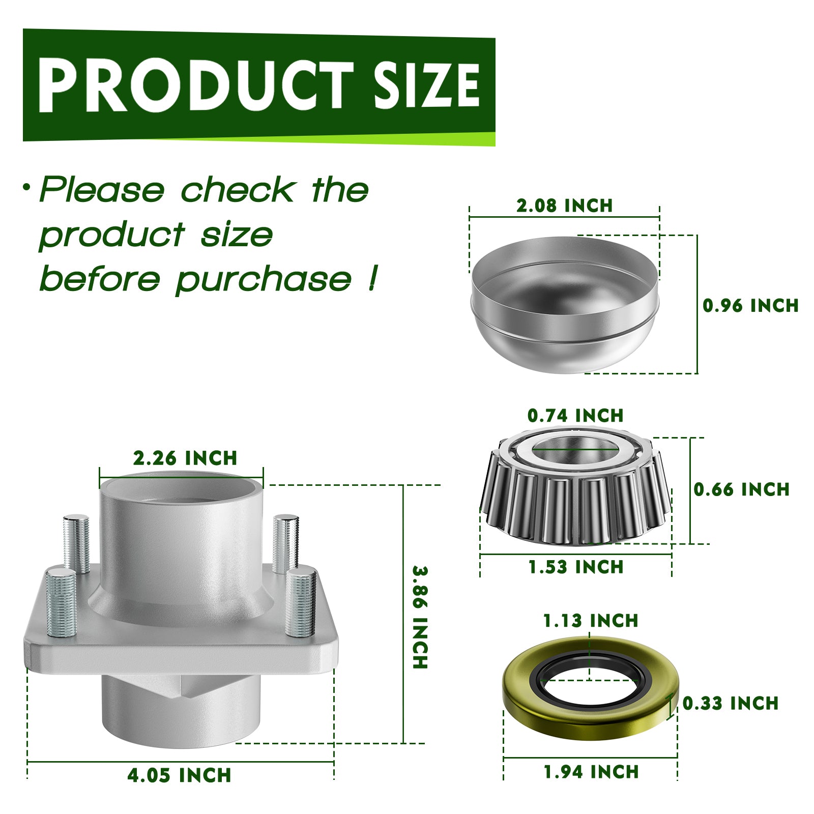 Golf Carts DS Aluminum Front Hub and Bearing Fit 1981-2003 Club Car DS, OEM #1011892 |Drive-up