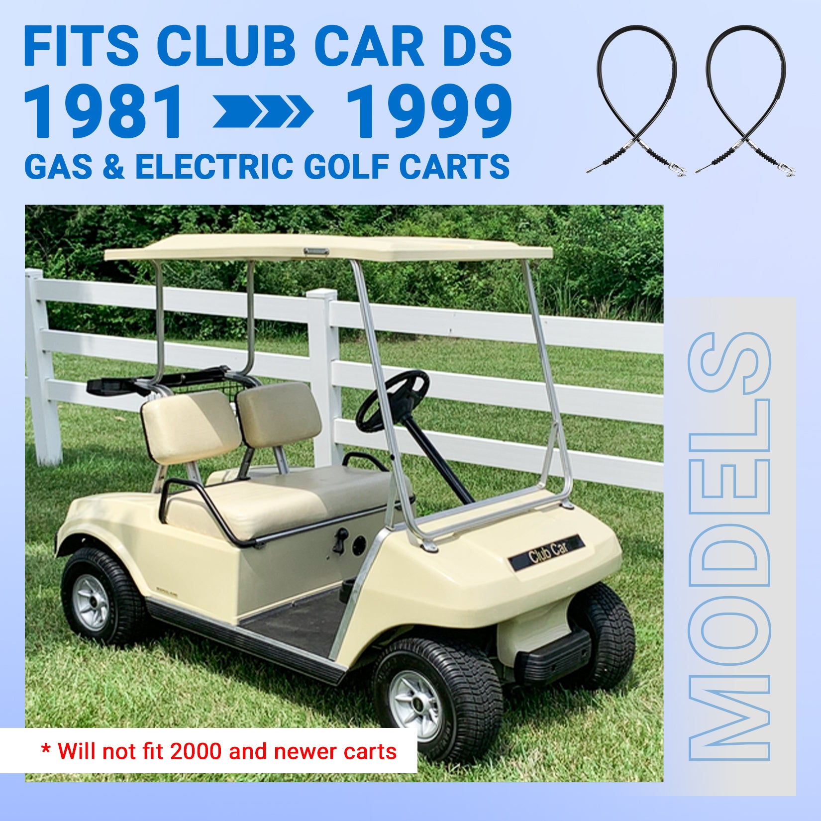 Drive-up Club Car DS Brake Cable Kit & Hanger for 2000-up Gas & Electric Golf Cart Stainless Steel Core Driver and Passenger Side Cables OEM# 102022101 1013207 101900801