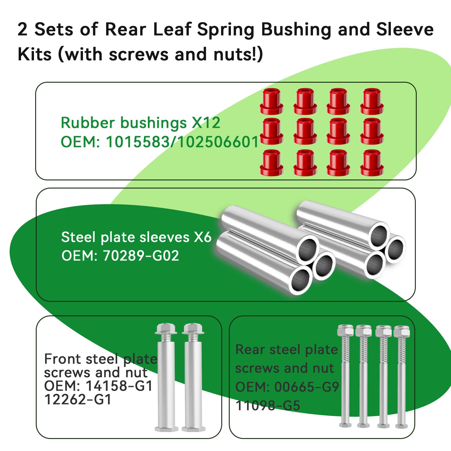 Leaf Spring Bushing Kit for EZGO TXT & PDS, Golf Cart Bushings Kit, OEM 70289G01, 1015583 |Drive-up