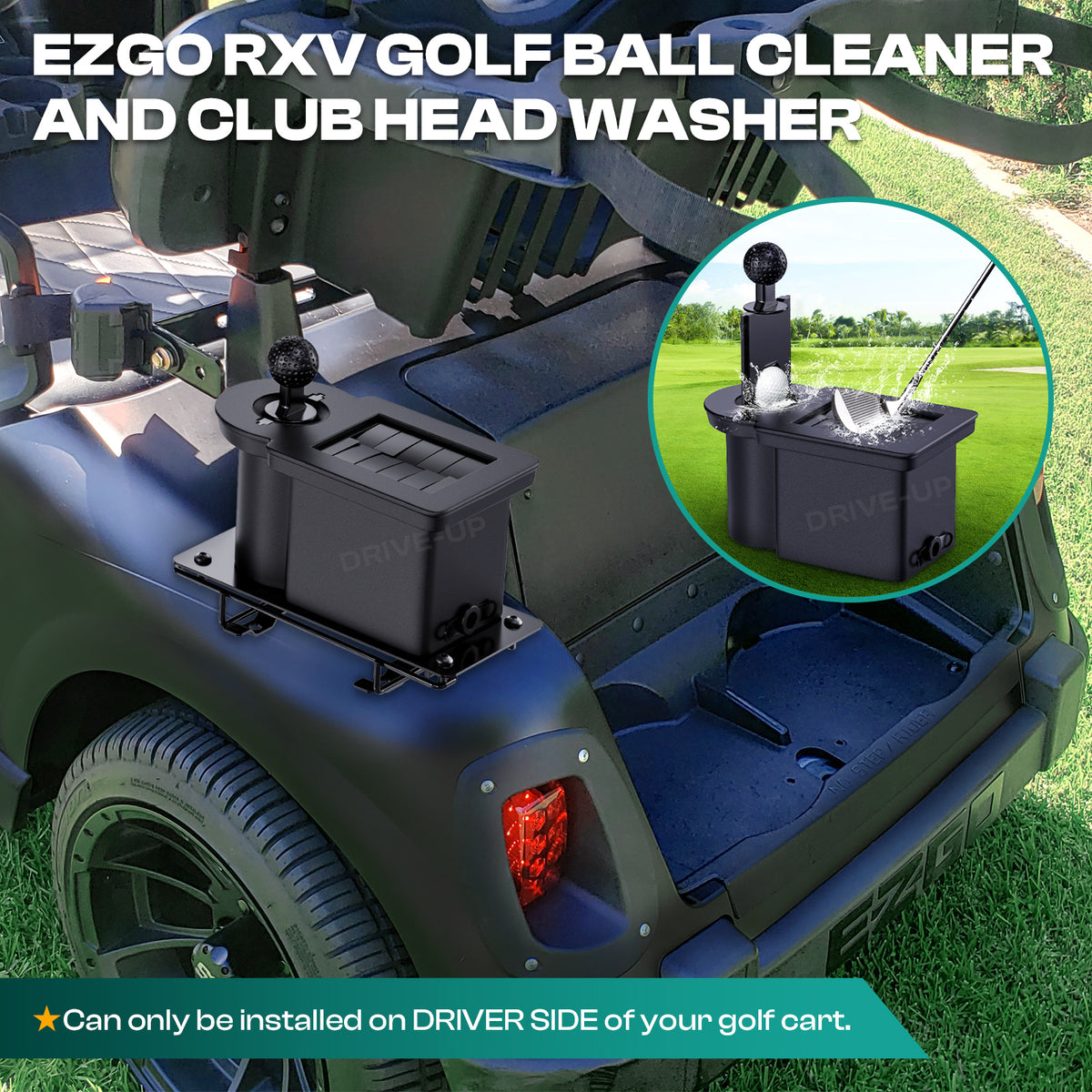 Golf Cart Ball Washer and Club Cleaner Kit, Passenger Side EZGO RXV G&E Golf Carts, OEM 603836 |Drive-up