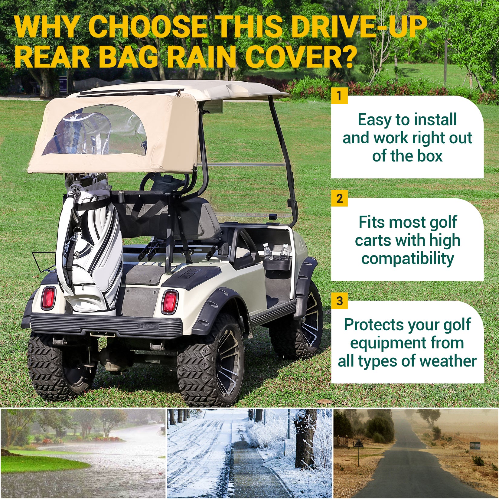 Golf Cart Universal Rear Golf Bag Rain Cover, Foldable Rain Cover | Drive-up