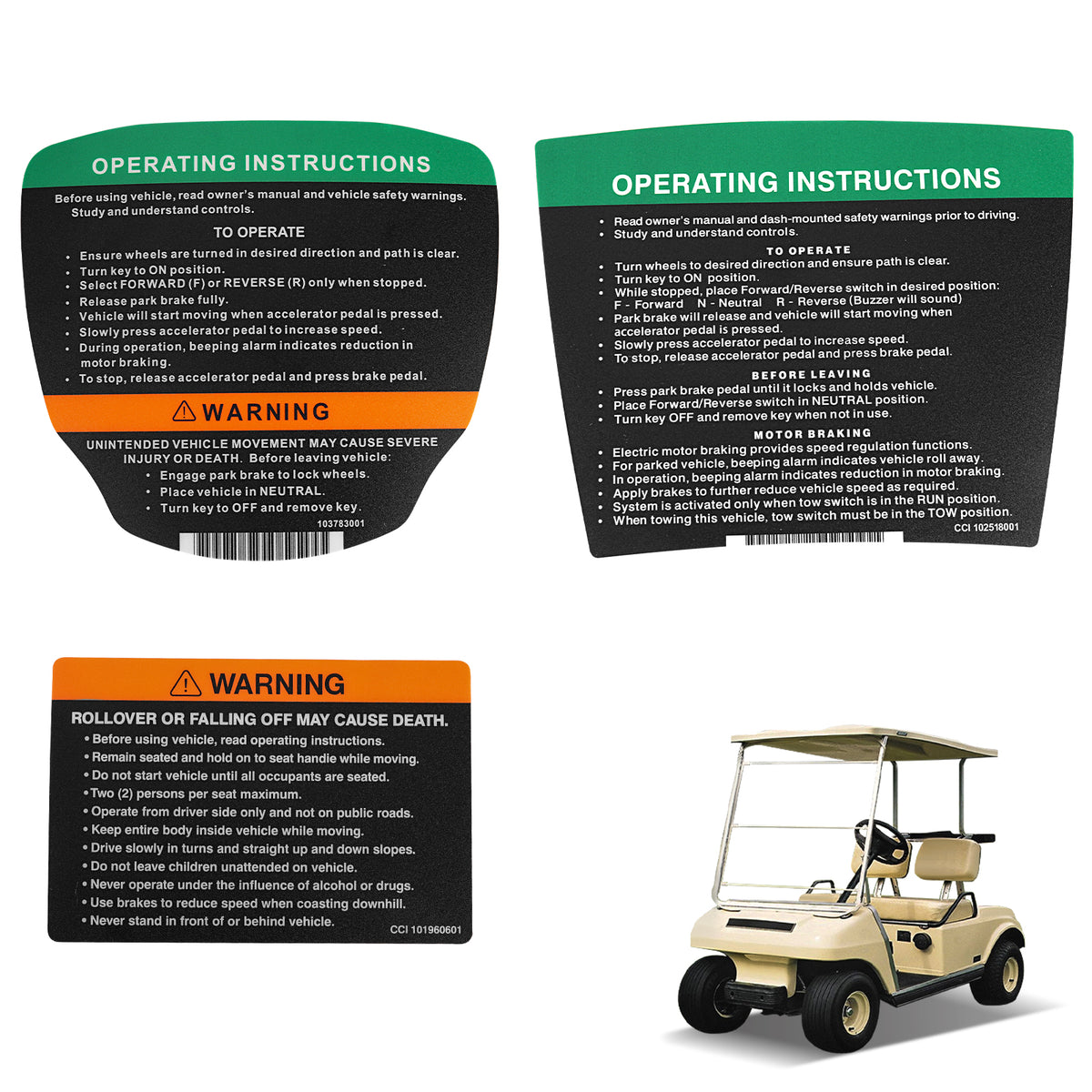 Golf Cart Steering Wheel Sticker/Dashboard Sticker Kit, for Club Car Precedent & DS Elec Models, OEM #102518001, 101621601 |Drive-up