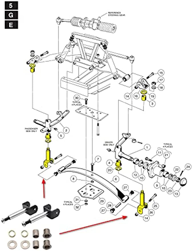 Front End King Pin Repair Kit for Club Car DS Golf Cart |Drive-up