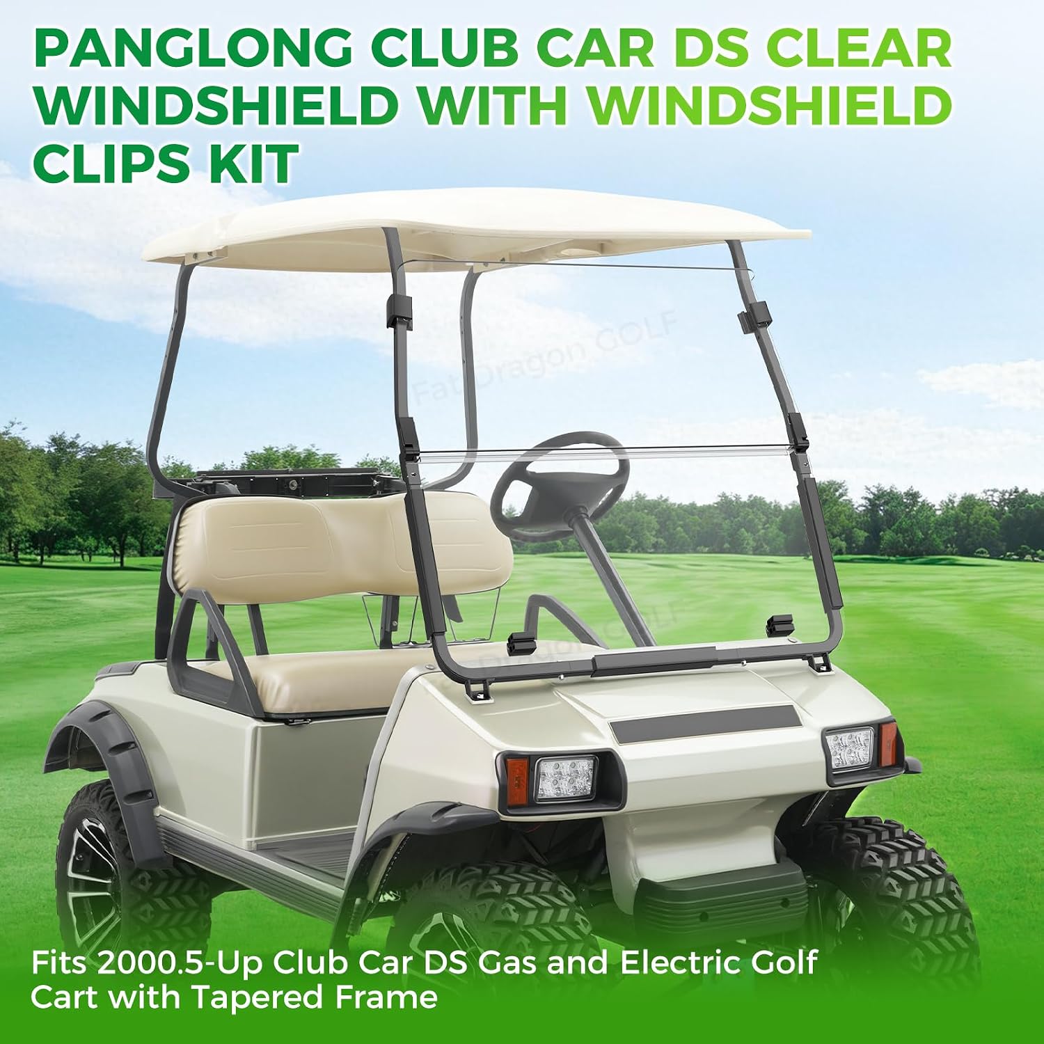 Foldable Golf Cart Windshield with Clip Kit for Club Car DS 2000.5-Up | DRIVE UP