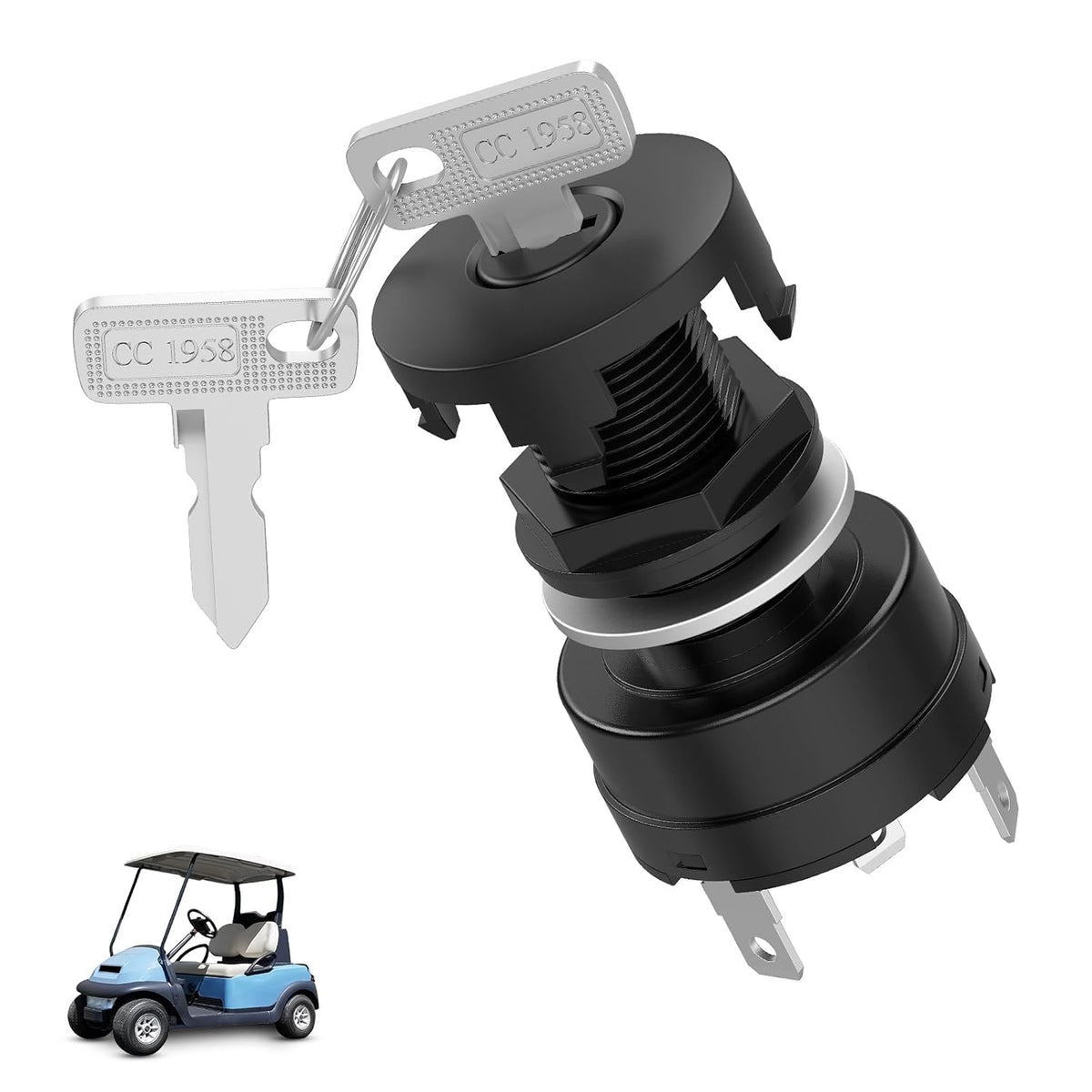 4-Pin Golf Cart Ignition Switch with Keys for Club Car Precedent Gas 2004-Up