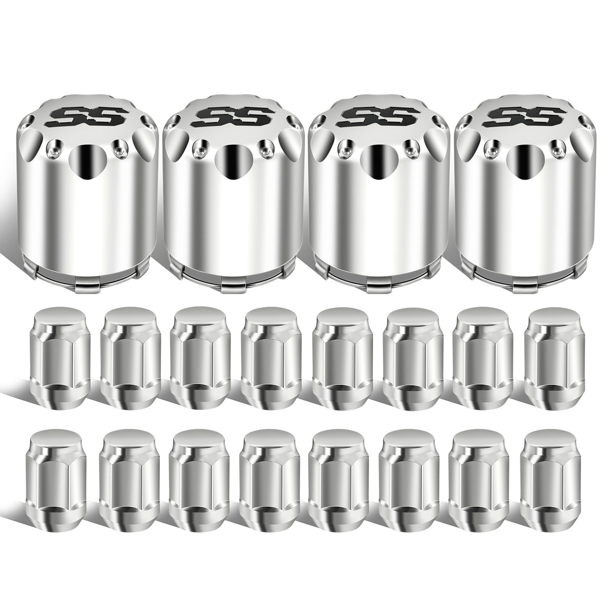 Chrome Golf Cart Center Caps & Wheel Lug Nuts Kit, 4 PCS ITP SS Wheel Hub Cap and 16 PCS Lug Nut for EZGO, Club Car¡­