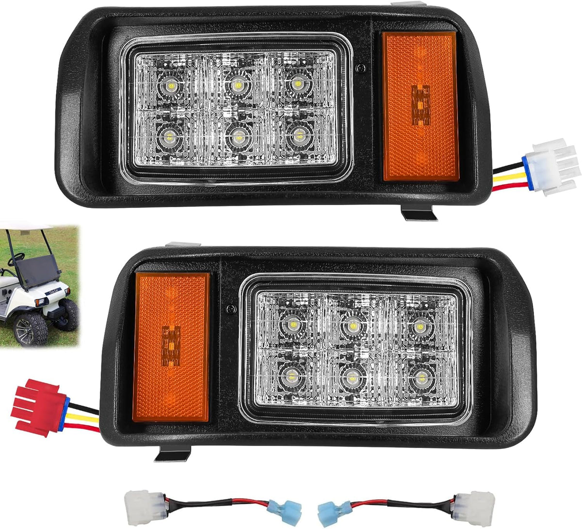 12 Volt Golf Cart LED Headlight Kit with Adapter Wire 1993-Up Club Car DS | DRIVE UP