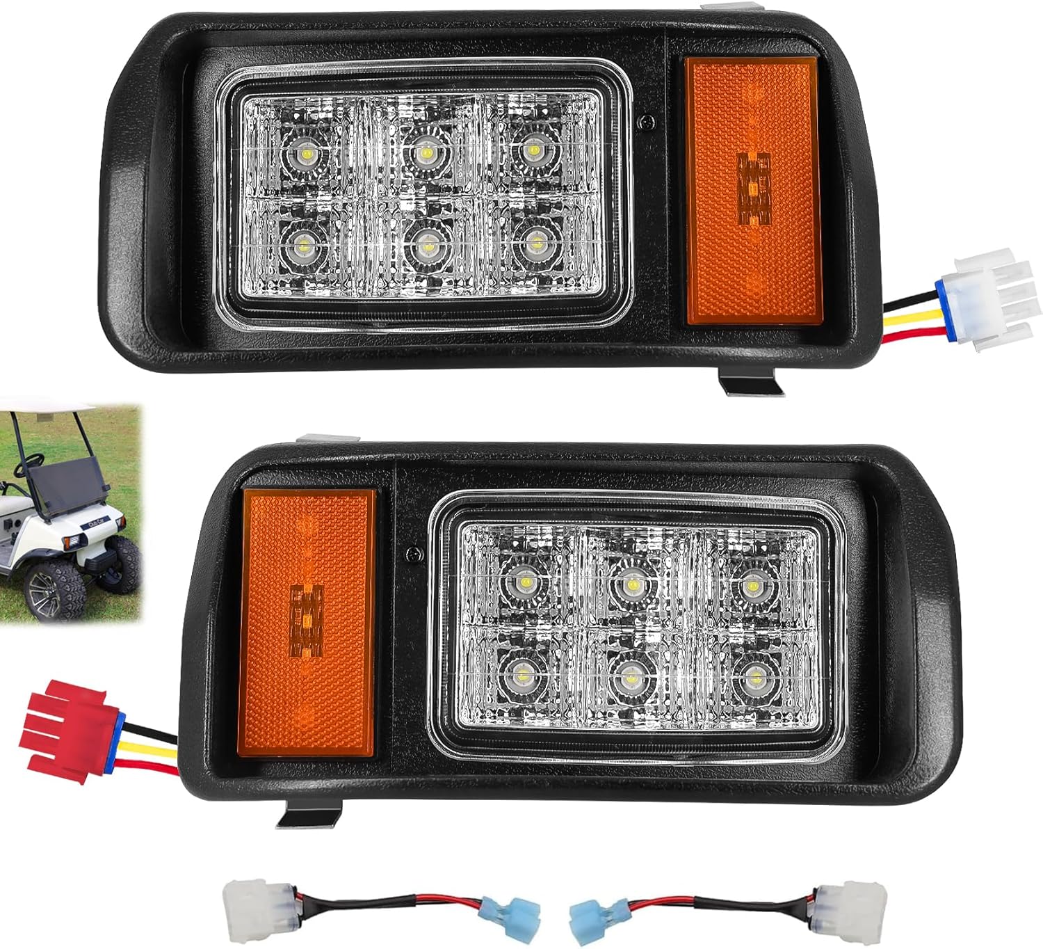 12 Volt Golf Cart LED Headlight Kit with Adapter Wire 1993-Up Club Car DS | DRIVE UP