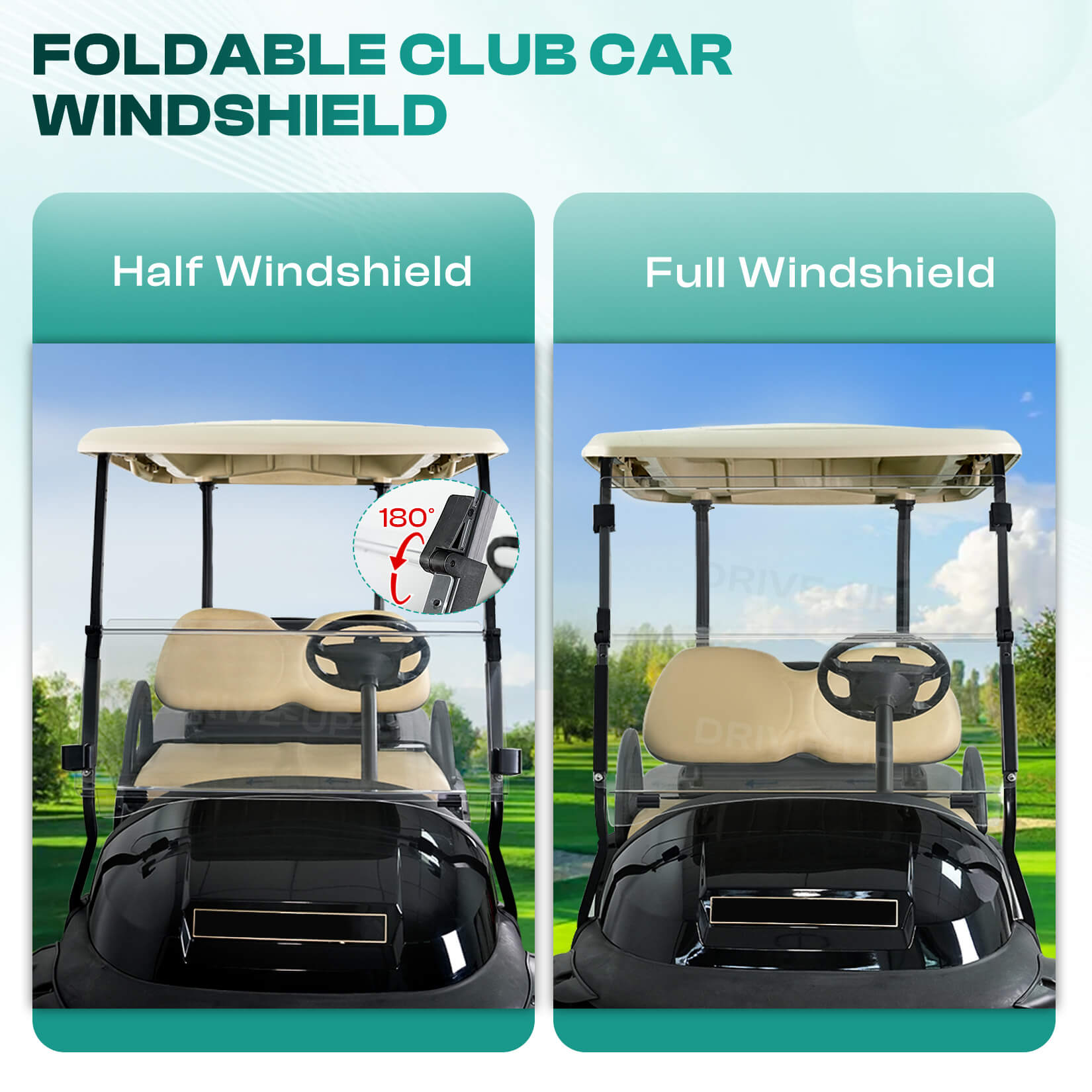 Club Car Windshield Clear Foldable for Precedent Tempo Onward 2004-Up Gas and Electric models | Drive-up