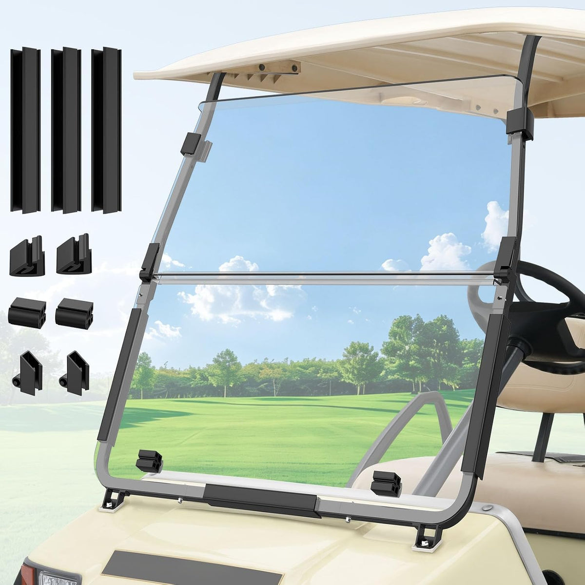 Foldable Golf Cart Windshield with Clip Kit for Club Car DS 2000.5-Up | DRIVE UP