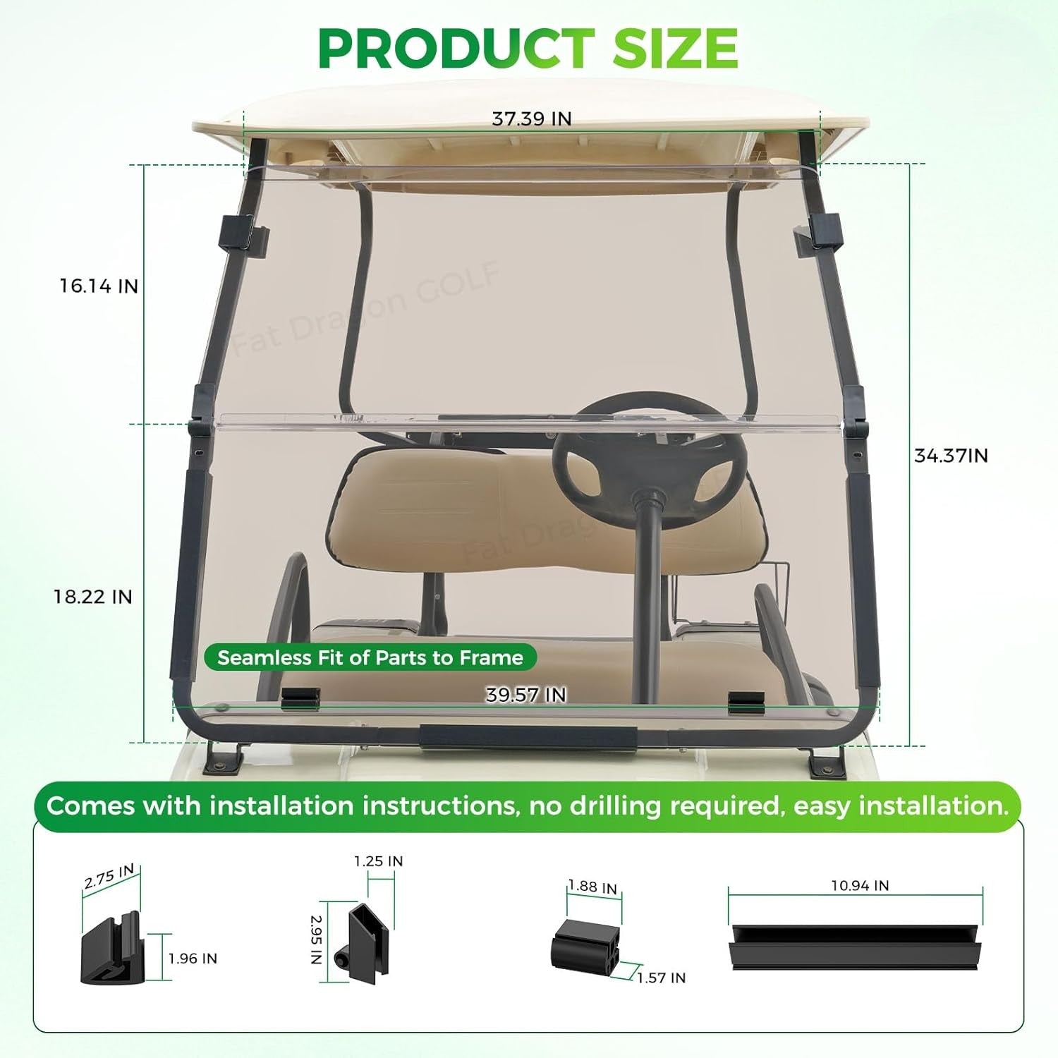 Foldable Golf Cart Windshield with Clip Kit for Club Car DS 2000.5-Up | DRIVE UP