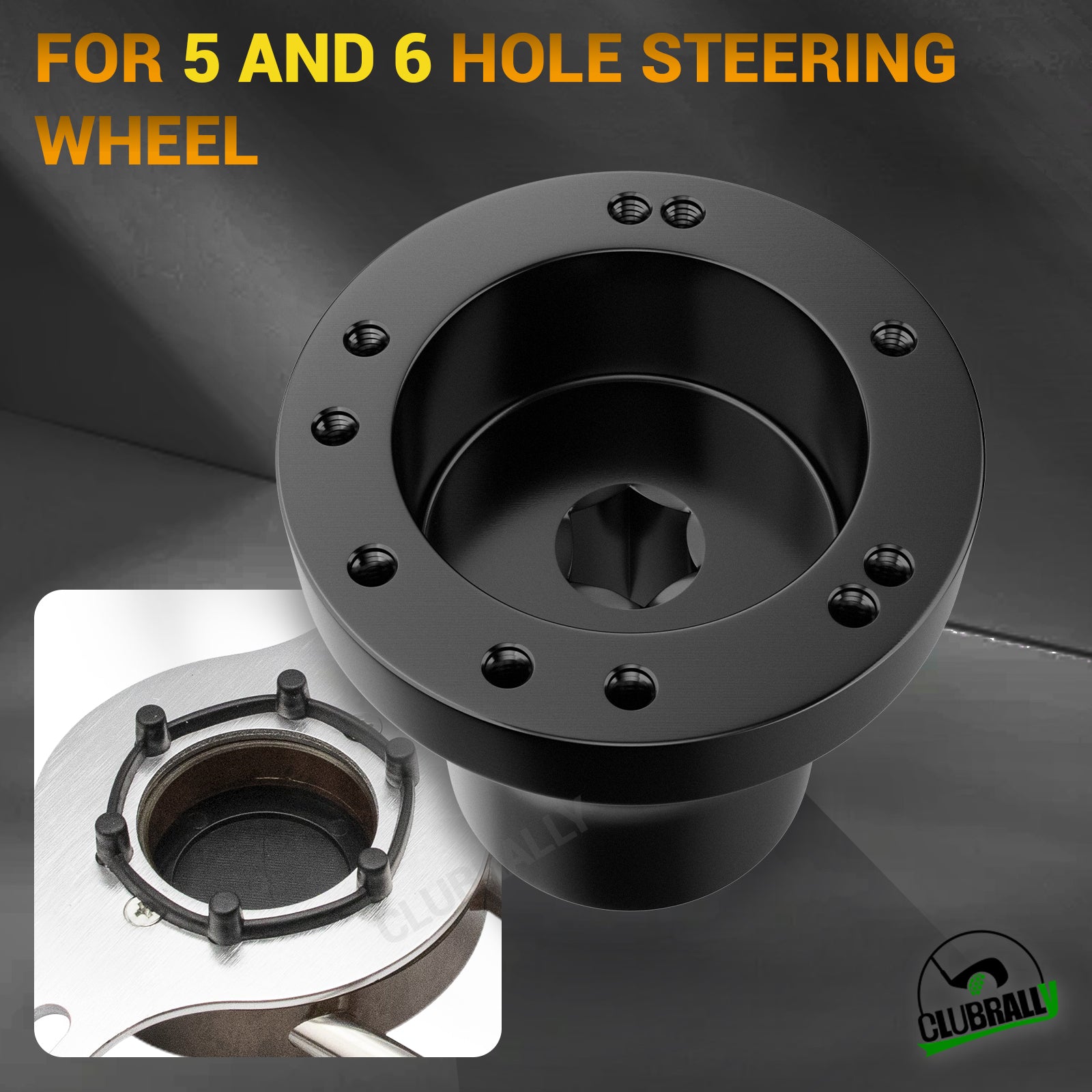 Black Golf Carts Steering Wheel Adapter for Club Car Precedent 5-6 Hole Steering Wheel | Drive-up
