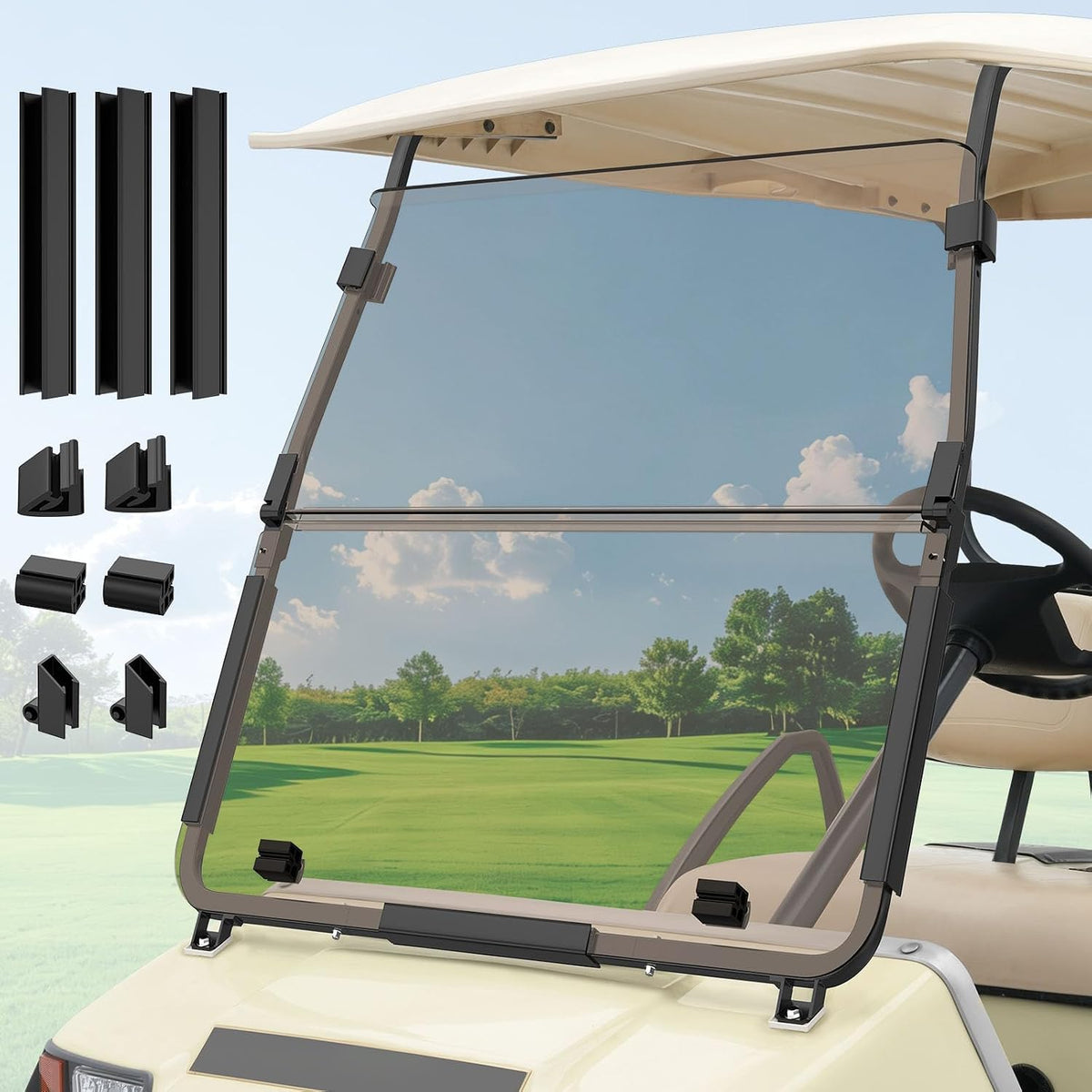 Foldable Golf Cart Windshield with Clip Kit for Club Car DS 2000.5-Up | DRIVE UP