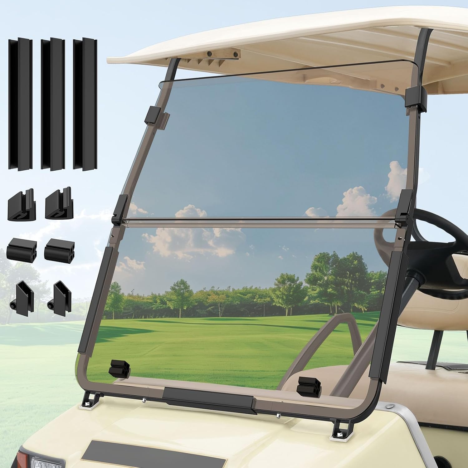 Foldable Golf Cart Windshield with Clip Kit for Club Car DS 2000.5-Up | DRIVE UP