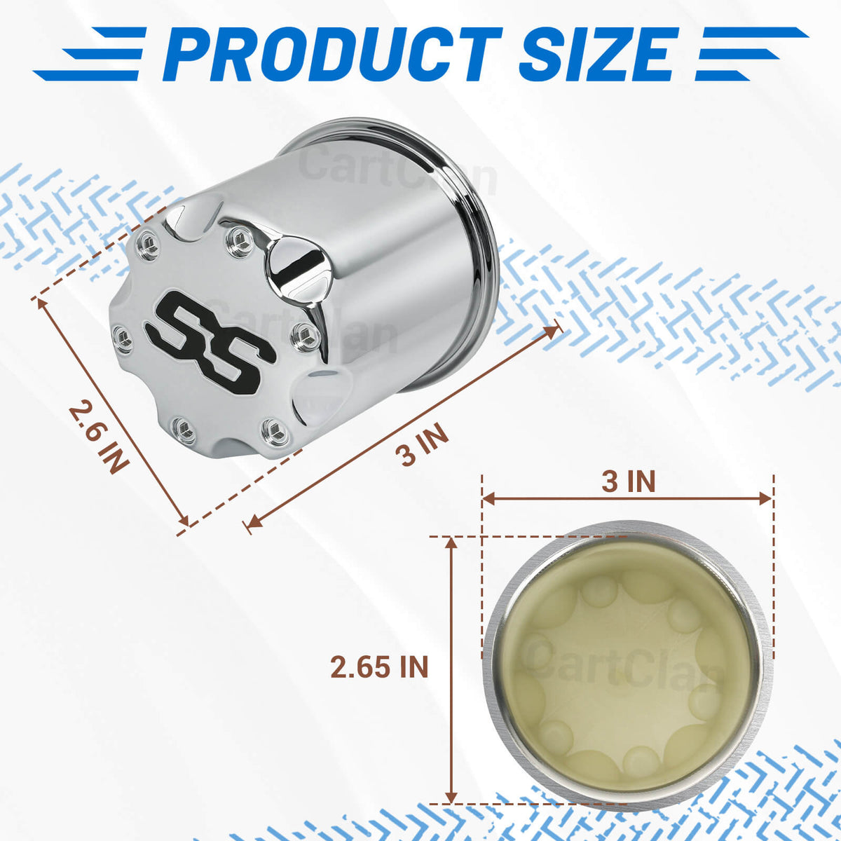 SS Golf Cart Wheel Hub Caps 2.65 inch