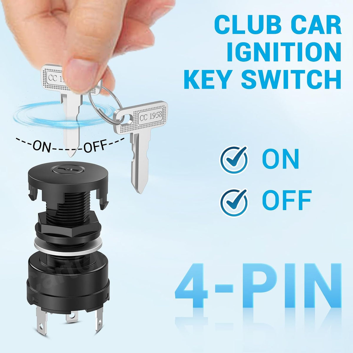 4-Pin Golf Cart Ignition Switch with Keys for Club Car Precedent Gas 2004-Up