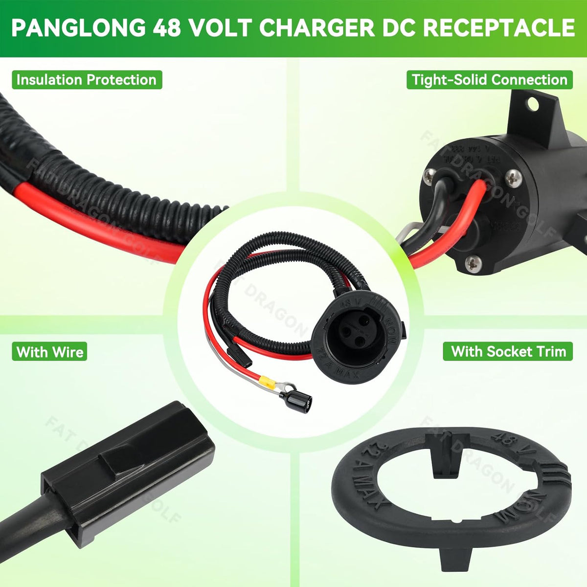 48V Golf Cart Charger Receptacle with Socket Trim for Club Car Precedent 2004-2013