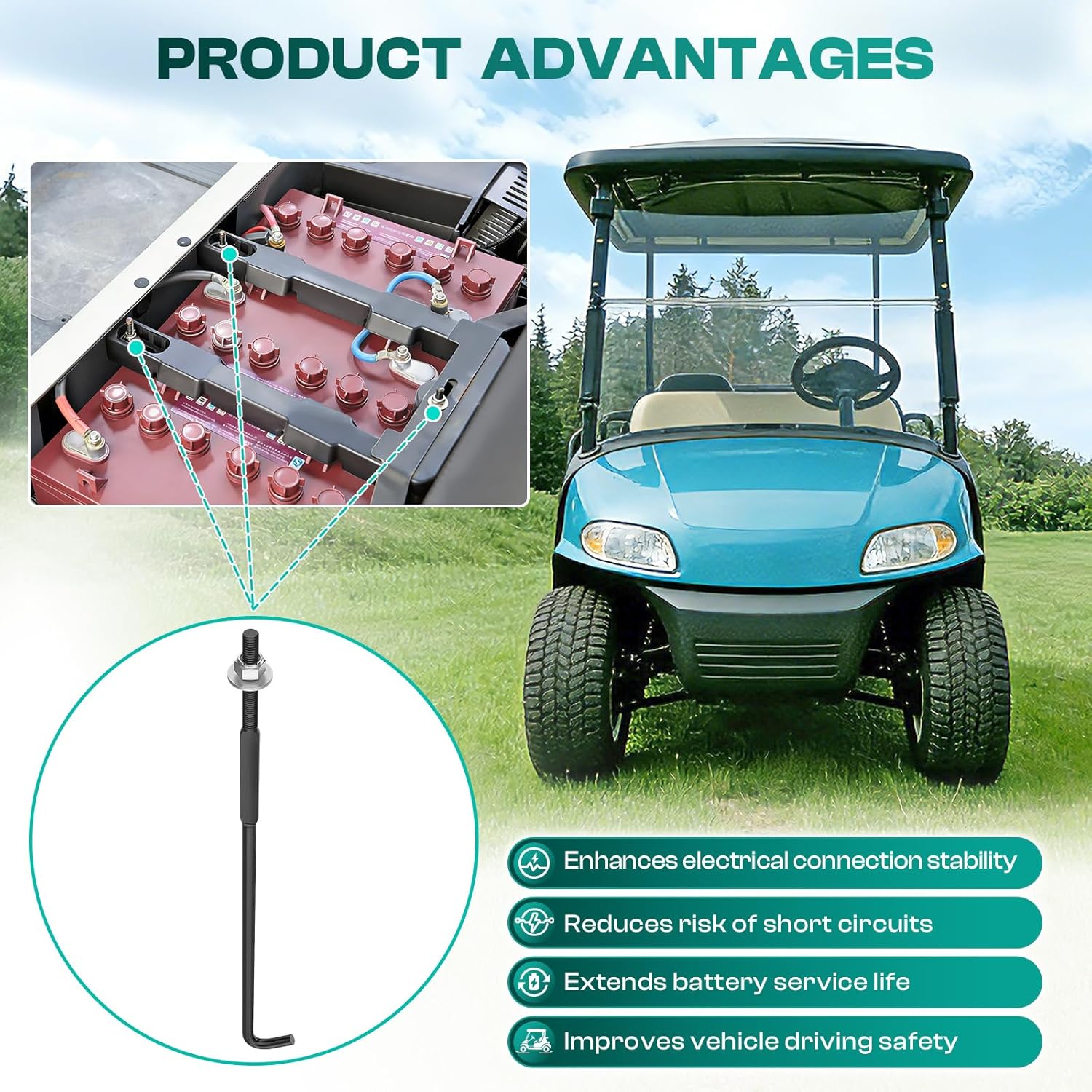 Golf Cart Battery Hold Down Rods for EZGO RXV