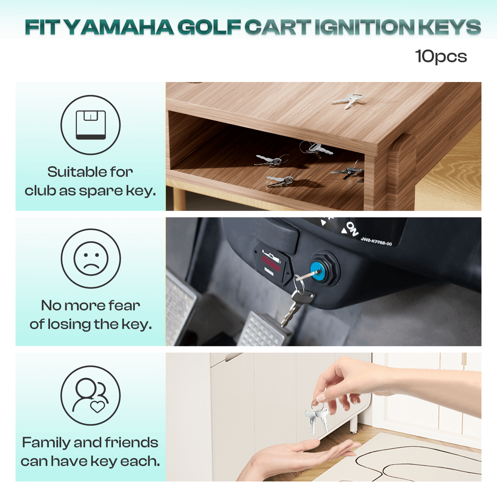 Yamaha Golf Cart Key 10-Piece Ignition Key Set for G14 G16 G19 G22 G29 Drive gas & electric models | Drive-up