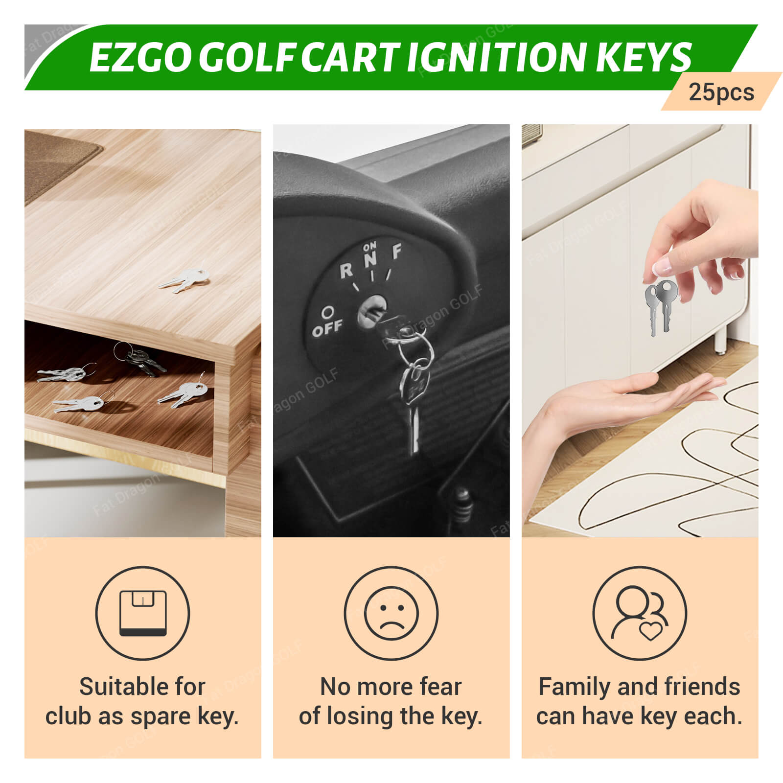 EZGO Golf Cart Key Ignition 25-Pack - Fits 1981+ gas and electric models(OEM 17063-G01) | Drive-up