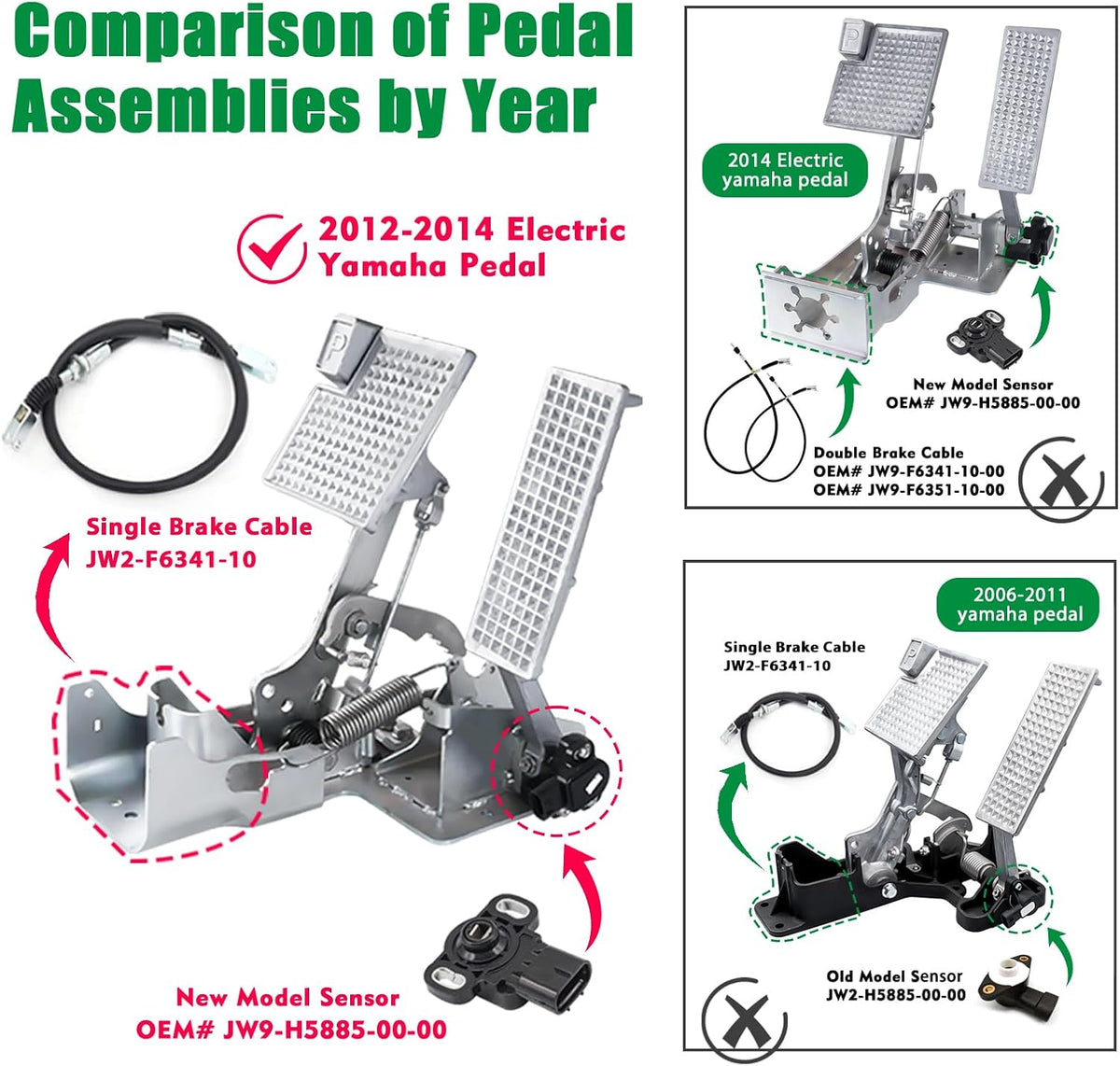 Golf Cart Accelerator & Brake Pedal Assembly Kit for Yamaha Electric