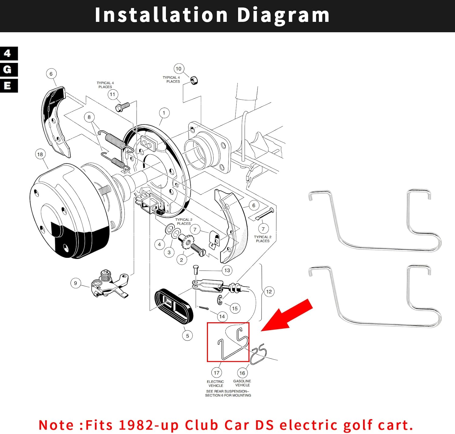 Club Car DS Electric Brake Cable Hangers Kit