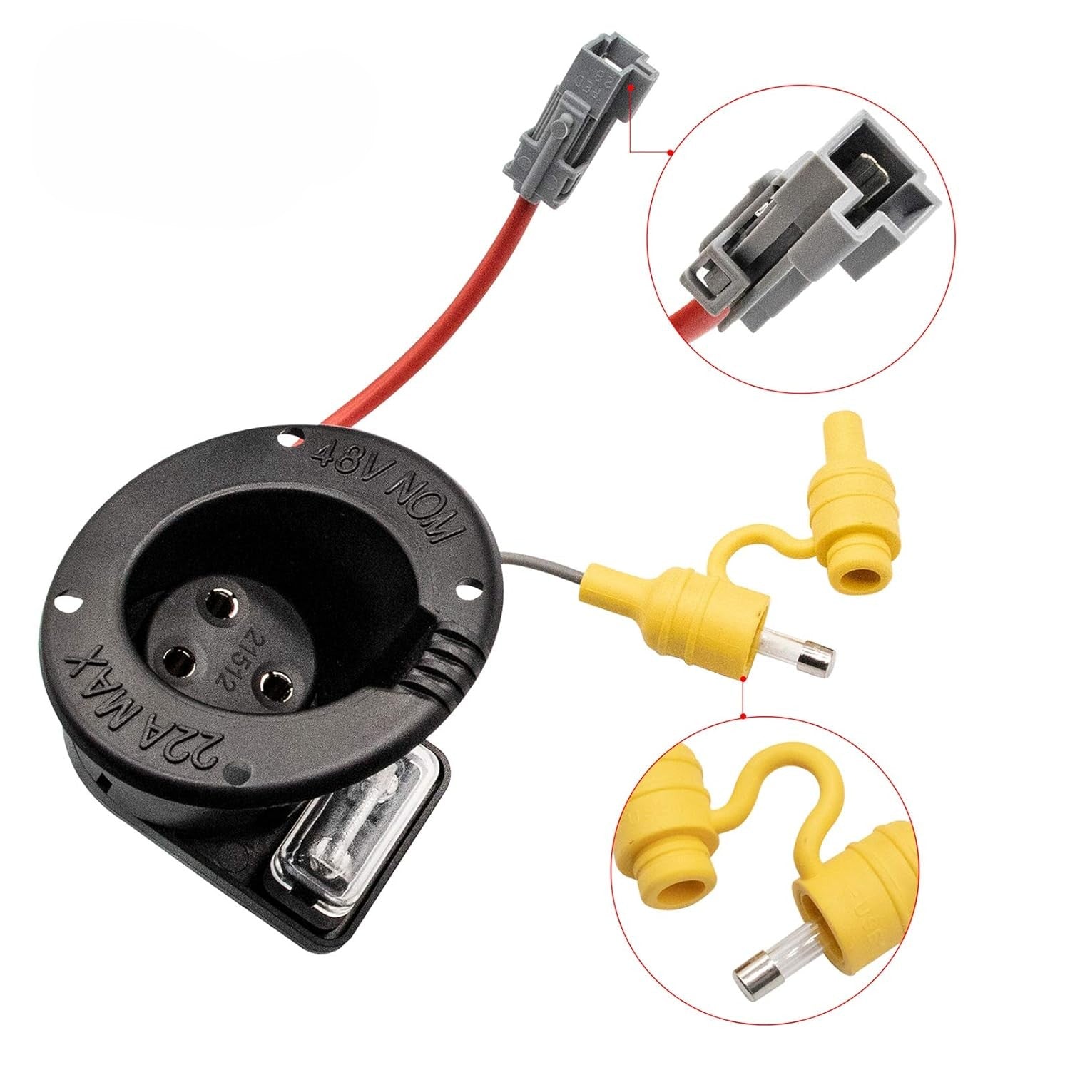 Charger Receptacle with Fuse Assembly for Club Car Carryall & Villager
