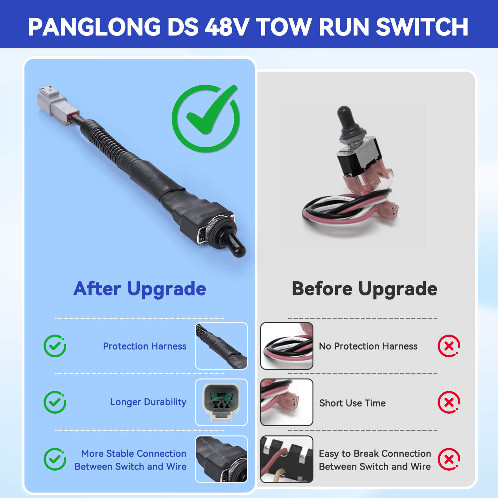Golf Cart 48V Tow/Run Switch with Wiring Harness for Club Car DS 1995-Up