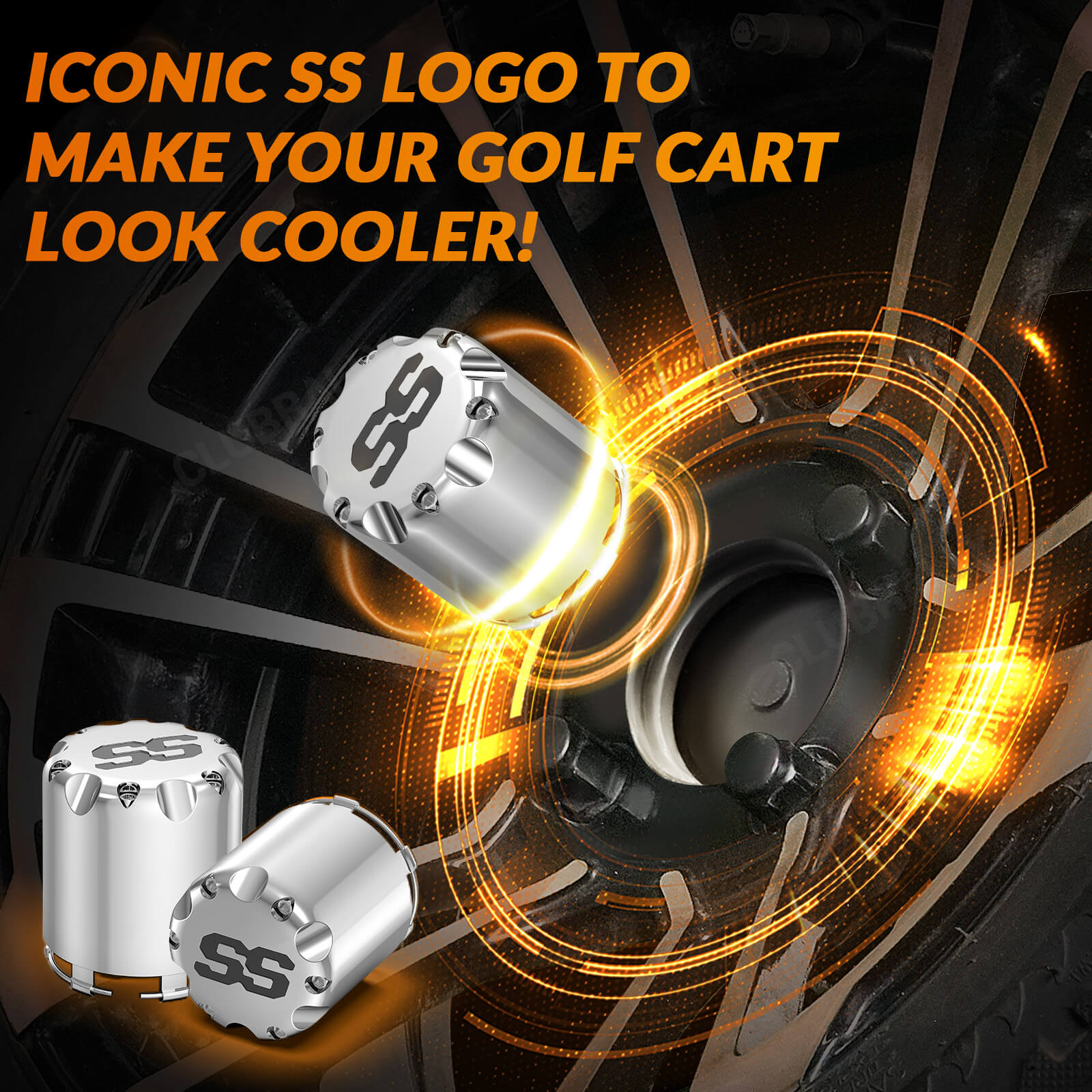 4-Pack Chrome Universal Golf Cart Wheel Hub Caps