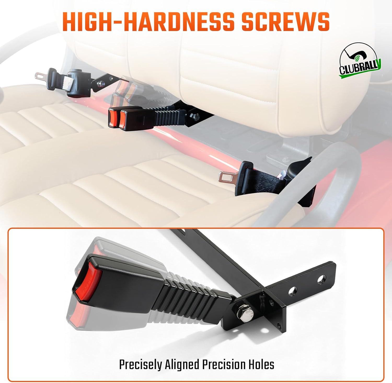 42-Inch Golf Cart Retractable Seat Belt Kit with Brackets for 2+2 Golf Carts