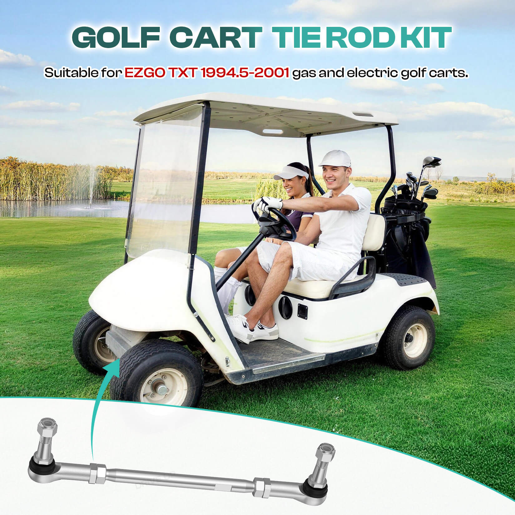 Golf Cart Tie Rod Assembly for EZGO TXT 1994.5-2001 2 Pack | DRIVE UP