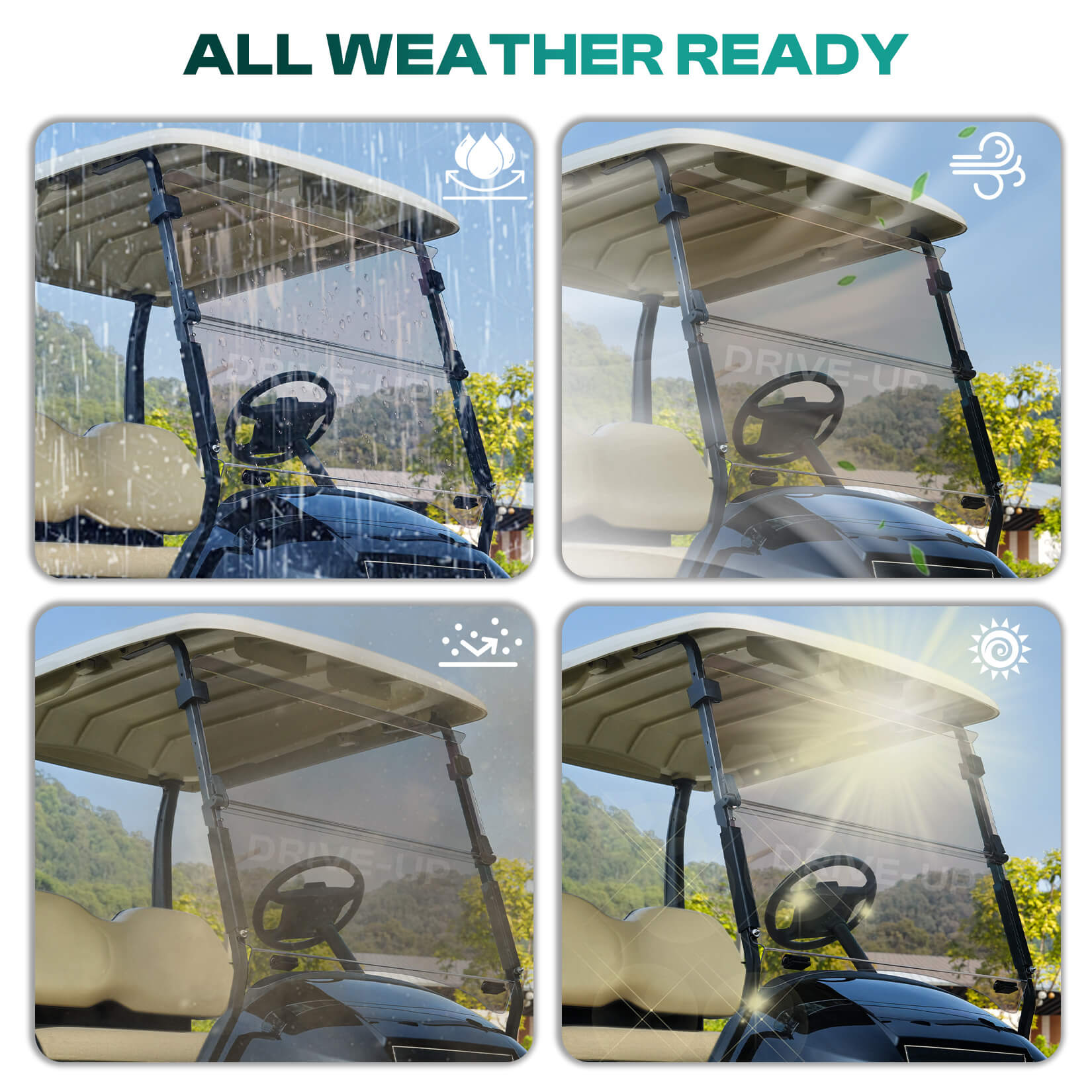 Golf Cart Windshield Foldable Tinted Club Car Precedent Tempo/ Onward |Drive-up