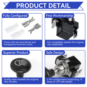 Universal Golf Cart Push Button Light Switch for Club Car Yamaha EZGO - 12Volt Light Switch, OEM #4034 | Drive-up