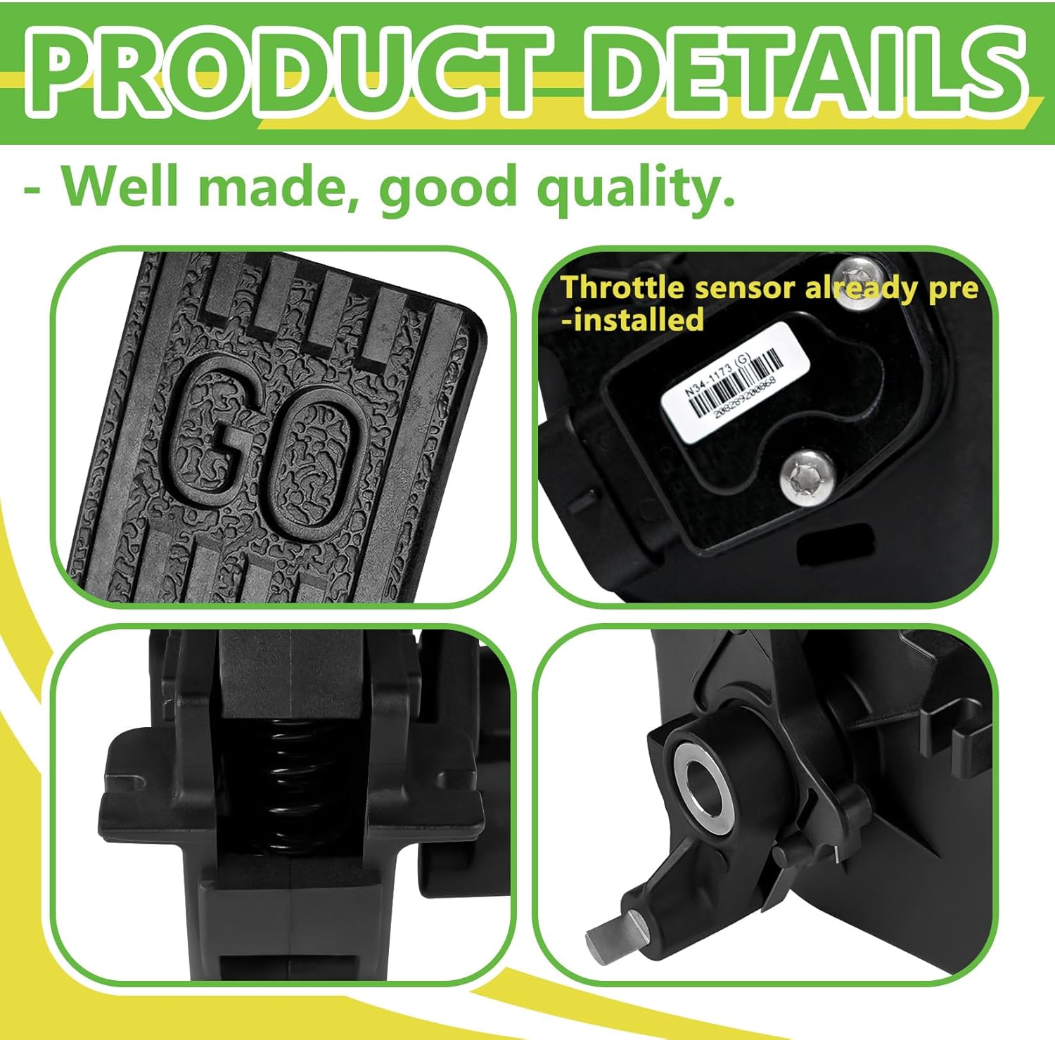 Golf Cart Accelerator Pedal Assembly with Throttle Sensor Kit for Club Car 2010-Up Precedent/Tempo/Onward - DRIVE UP
