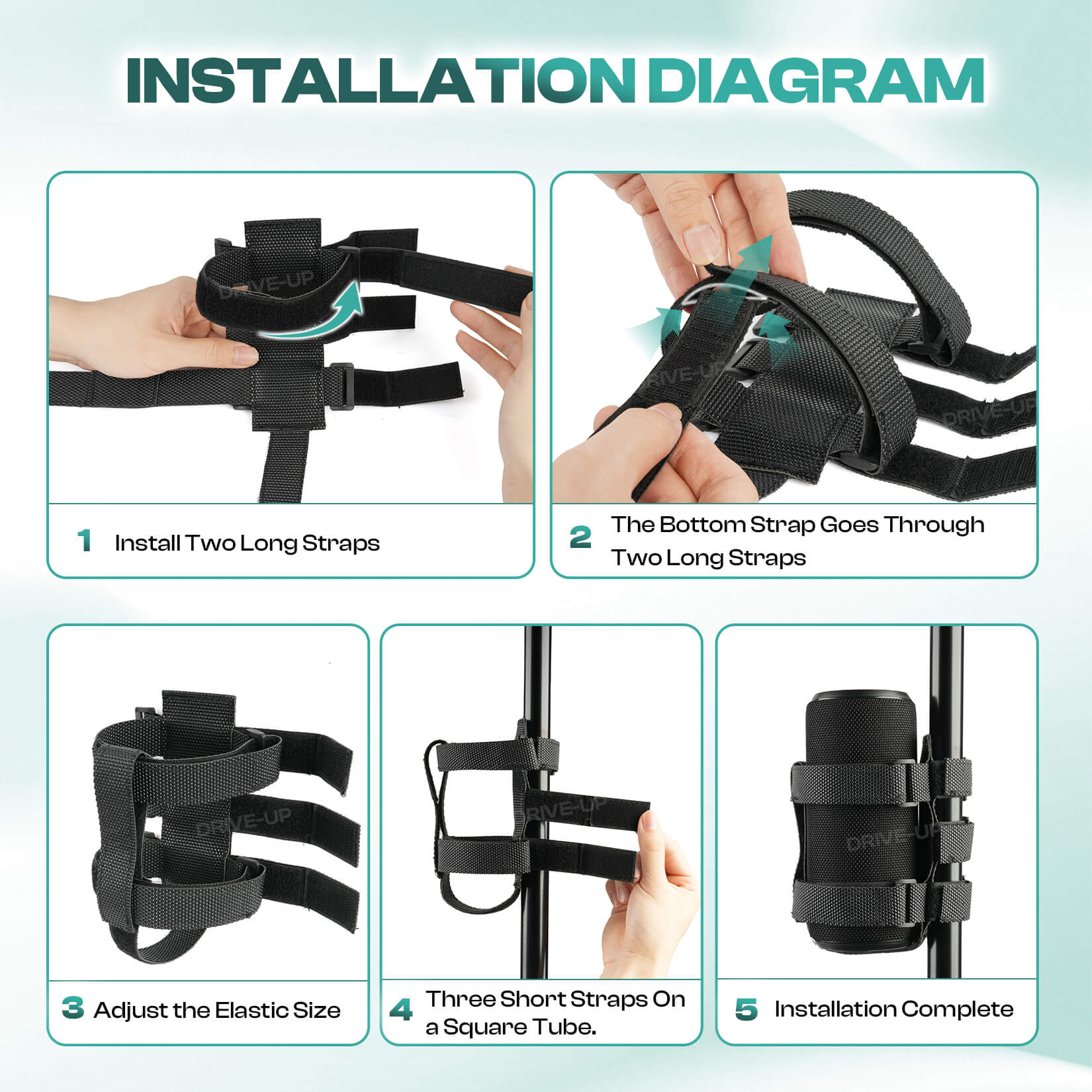 Universal Adjustable Strap Speaker Mount for Golf Carts & Electric Bikes